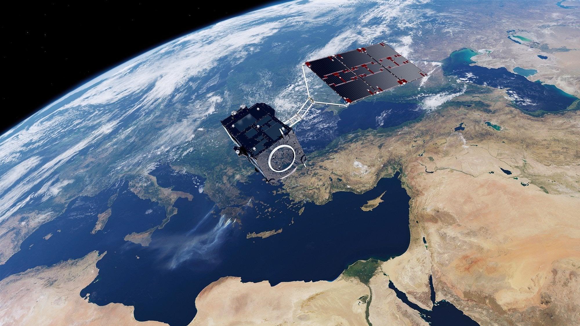 Satellit über einen Ausschnitt der Erde