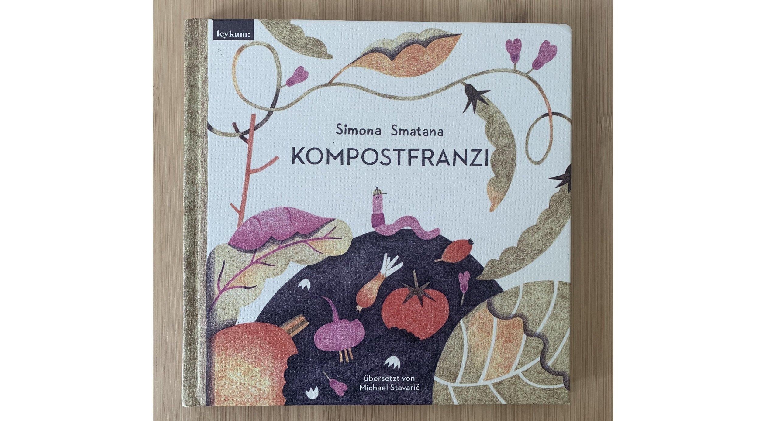 Ein Buchcover mit der Zeichnung diverser Insekten und Würmer auf und in einem Komposthaufen.