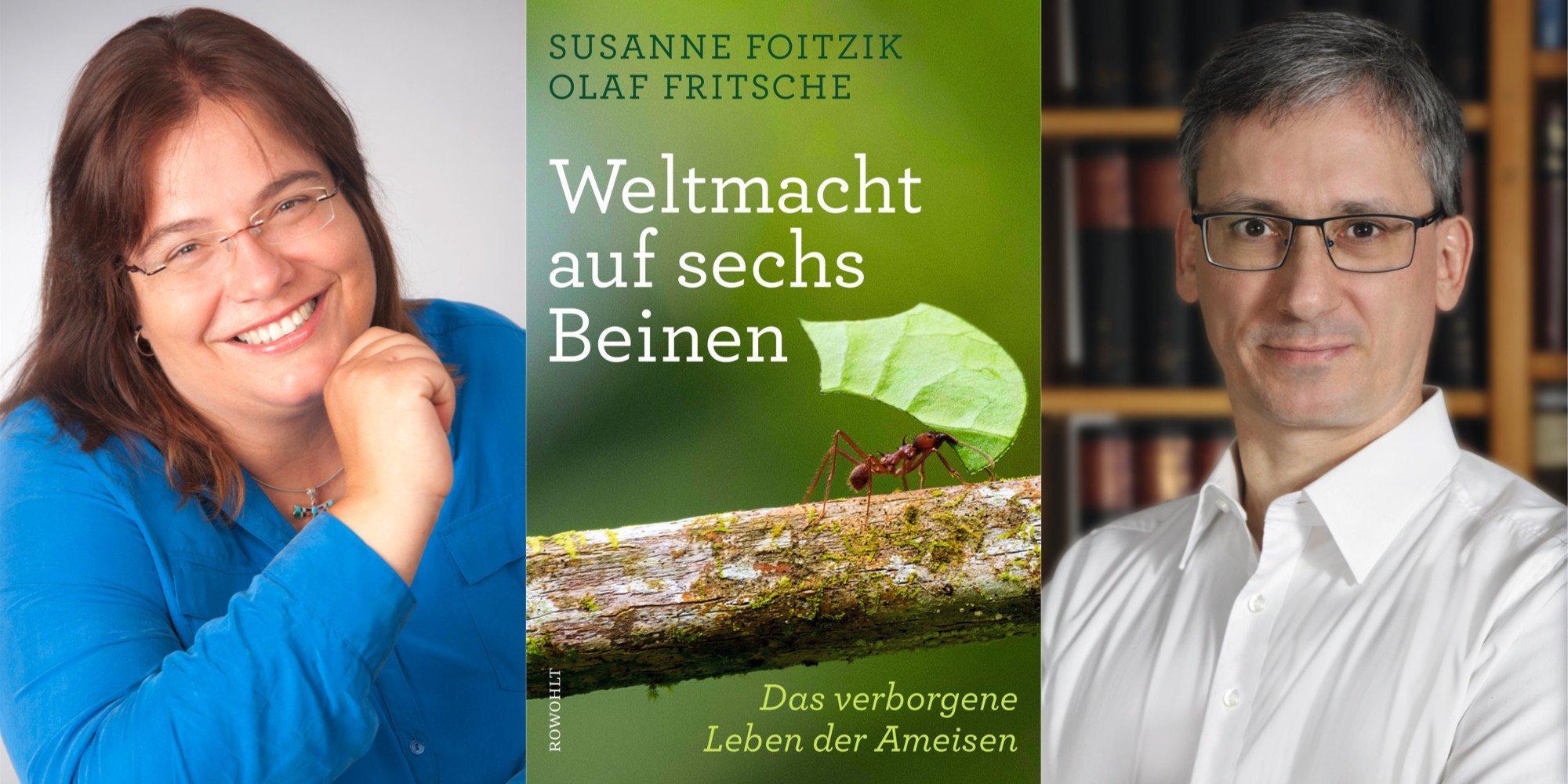 Das Autorenteam Susanne Foitzik und Olaf Fritsche und das Cover von „Weltmacht auf sechs Beinen“.
