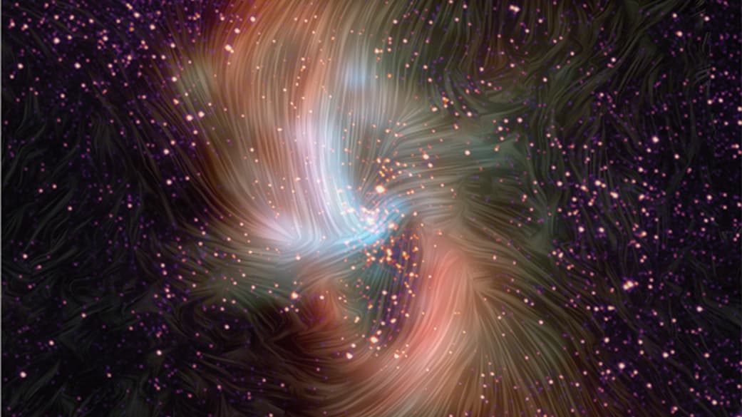 Die Abbildung zeigt das Magnetfeld im INneren der Milchstraße nach Beobachtungen mit dem Flugzeugteleskop Sofia.