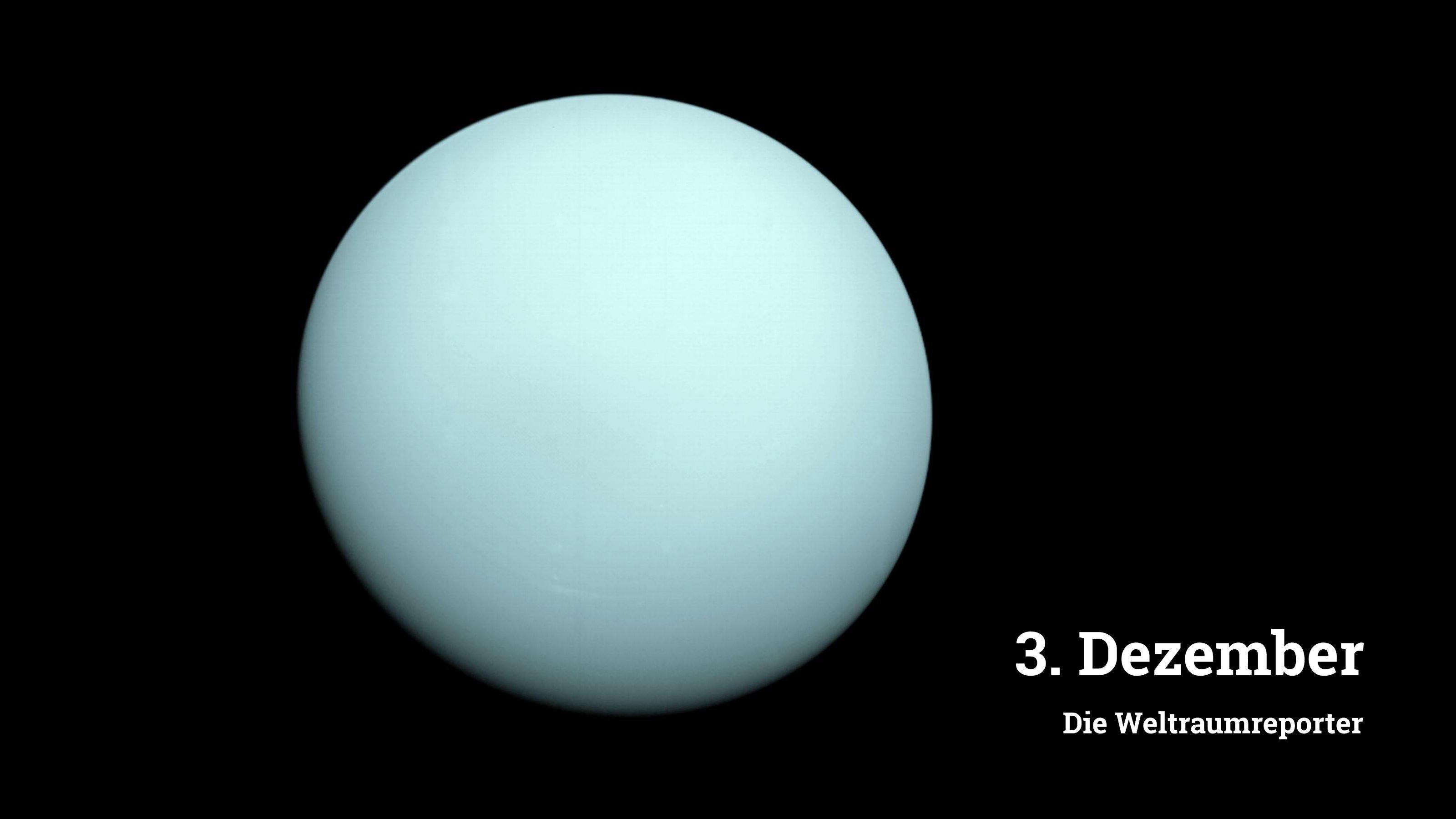 Bläulich-milchige Scheibe des Uranus, aufgenommen mit der Voyager-2-Sonde im Ajhr 1986.