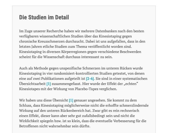 Screenshot des Kastenelements „Die Studien im Detail“ auf der Website medizin-transparent.at