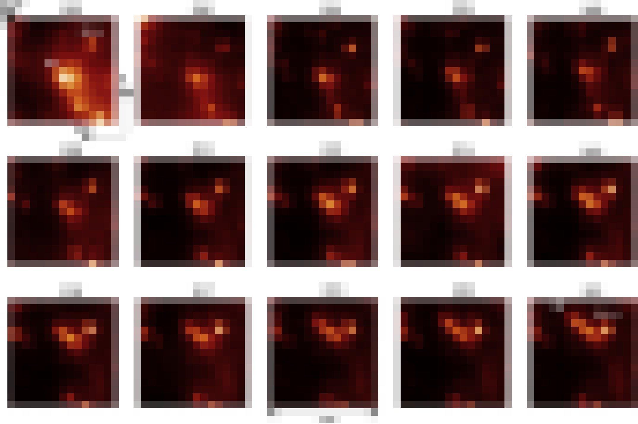 Entwicklung der Morphologie der thermischen Staubemission von X7. Es sind kleine Ausschnitte von 2002 bis 2021 zusammengestellt.
