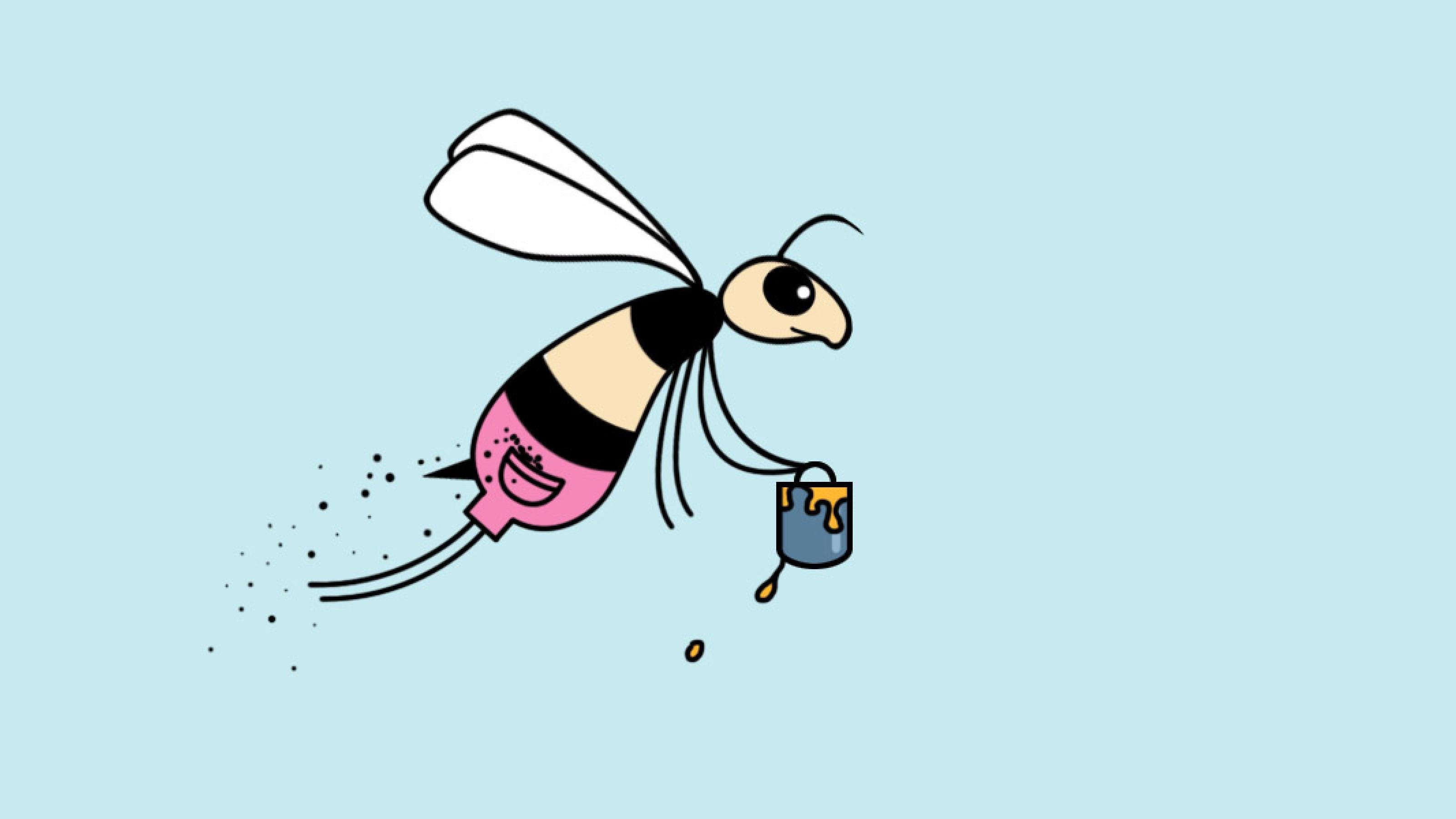 Eine gezeichnete Biene sammelt Honig ein