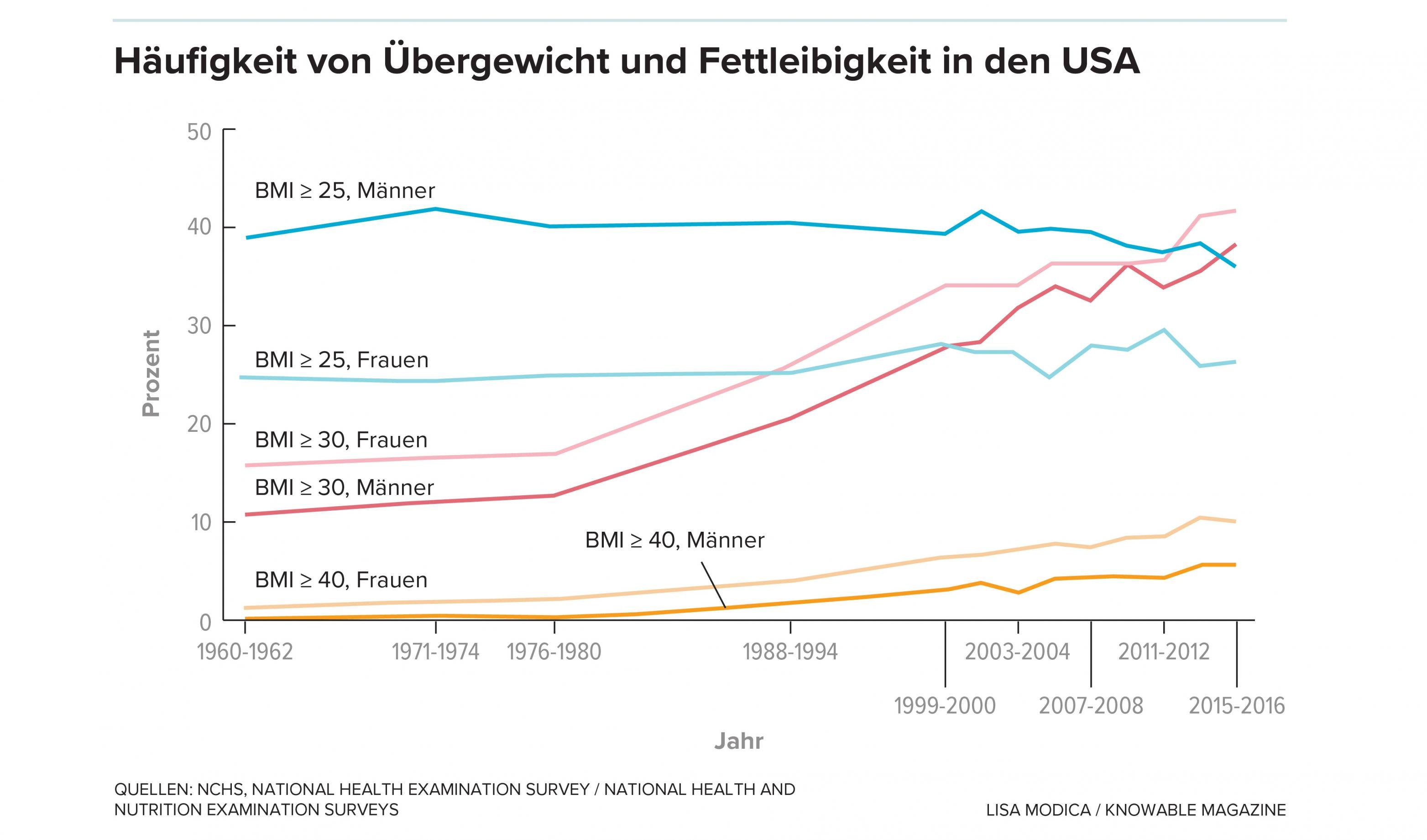 Häufigkeit von Übergewicht und Fettleibigkeit in den USA