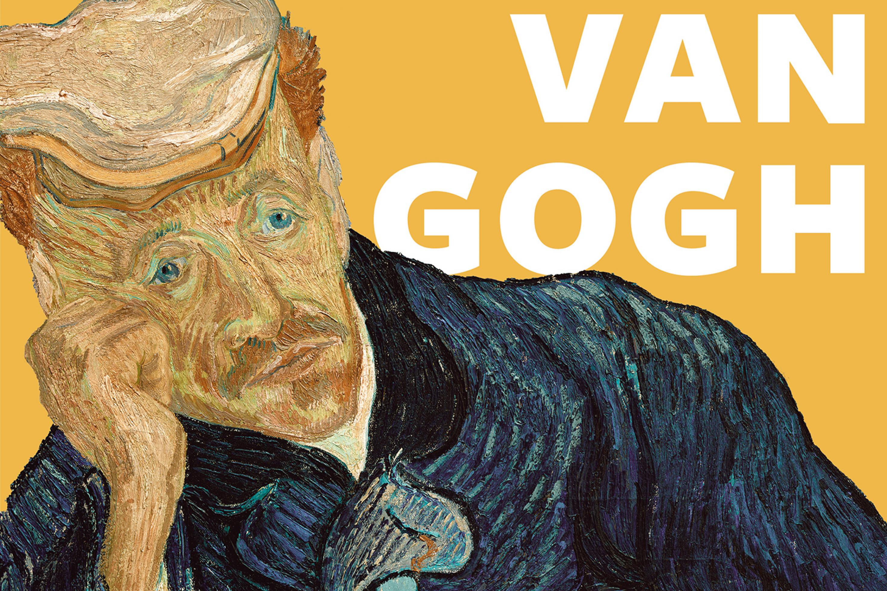 Werbegrafik zur Ankündigung des van Gogh-Podcasts unter Verwendung eines Gemäldes. Es zeigt einen an einem Tisch sitzenden Mann mit aufgestütztem Arm.