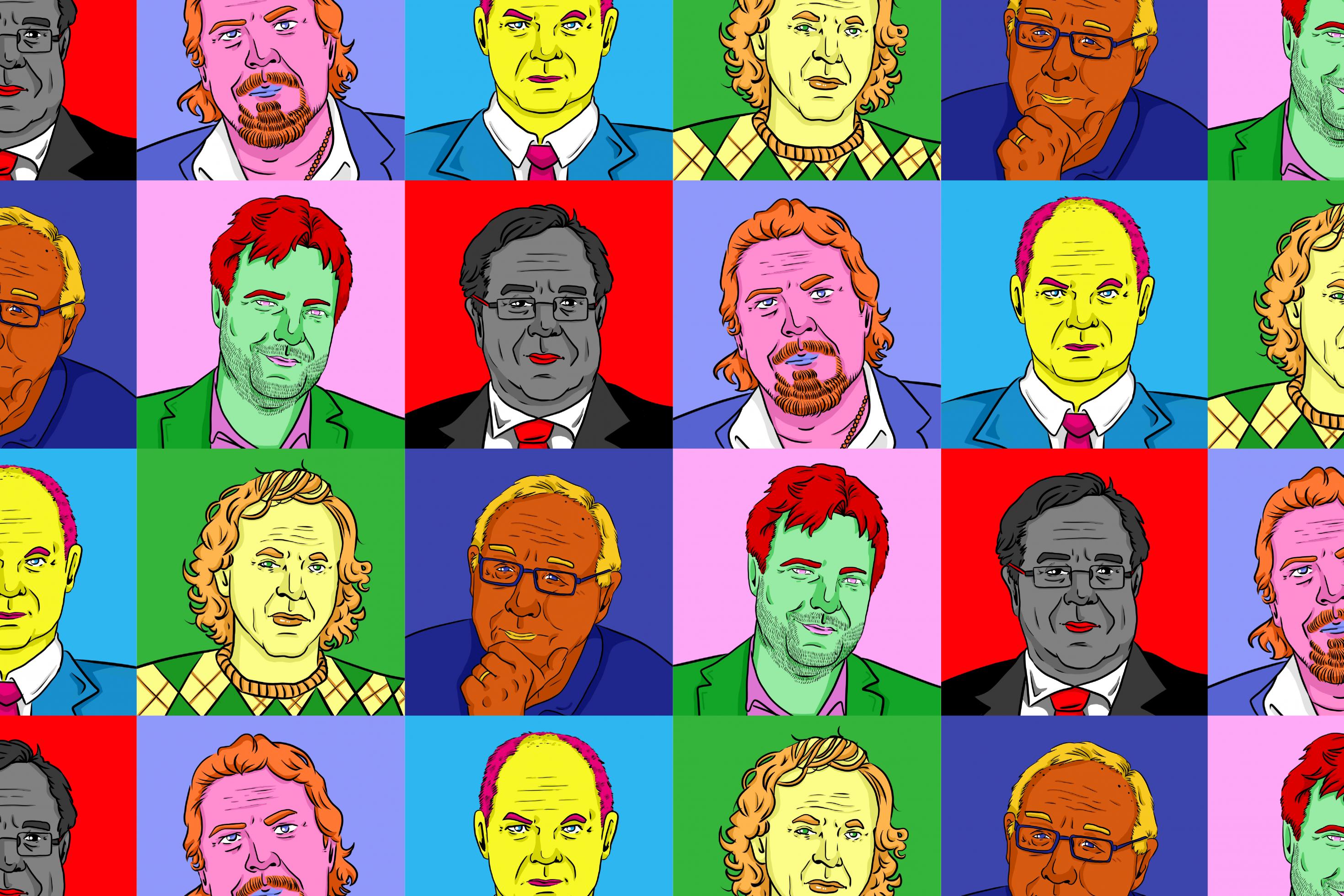 eine Collage von Männern mit unterschiedlich farbigem Haar [AI]