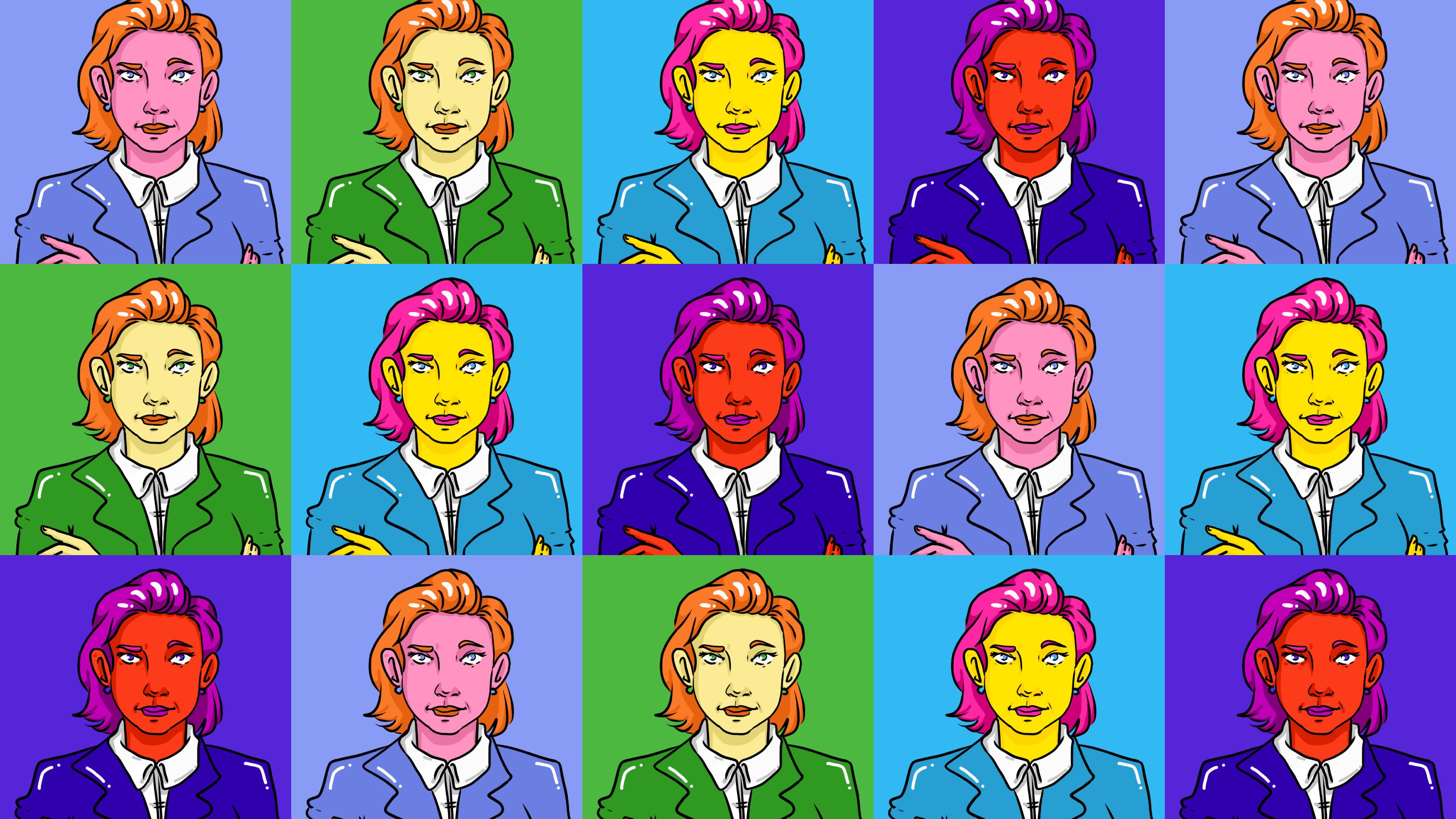 Verschiedene Frauen im Anzug im Warhol-Stil