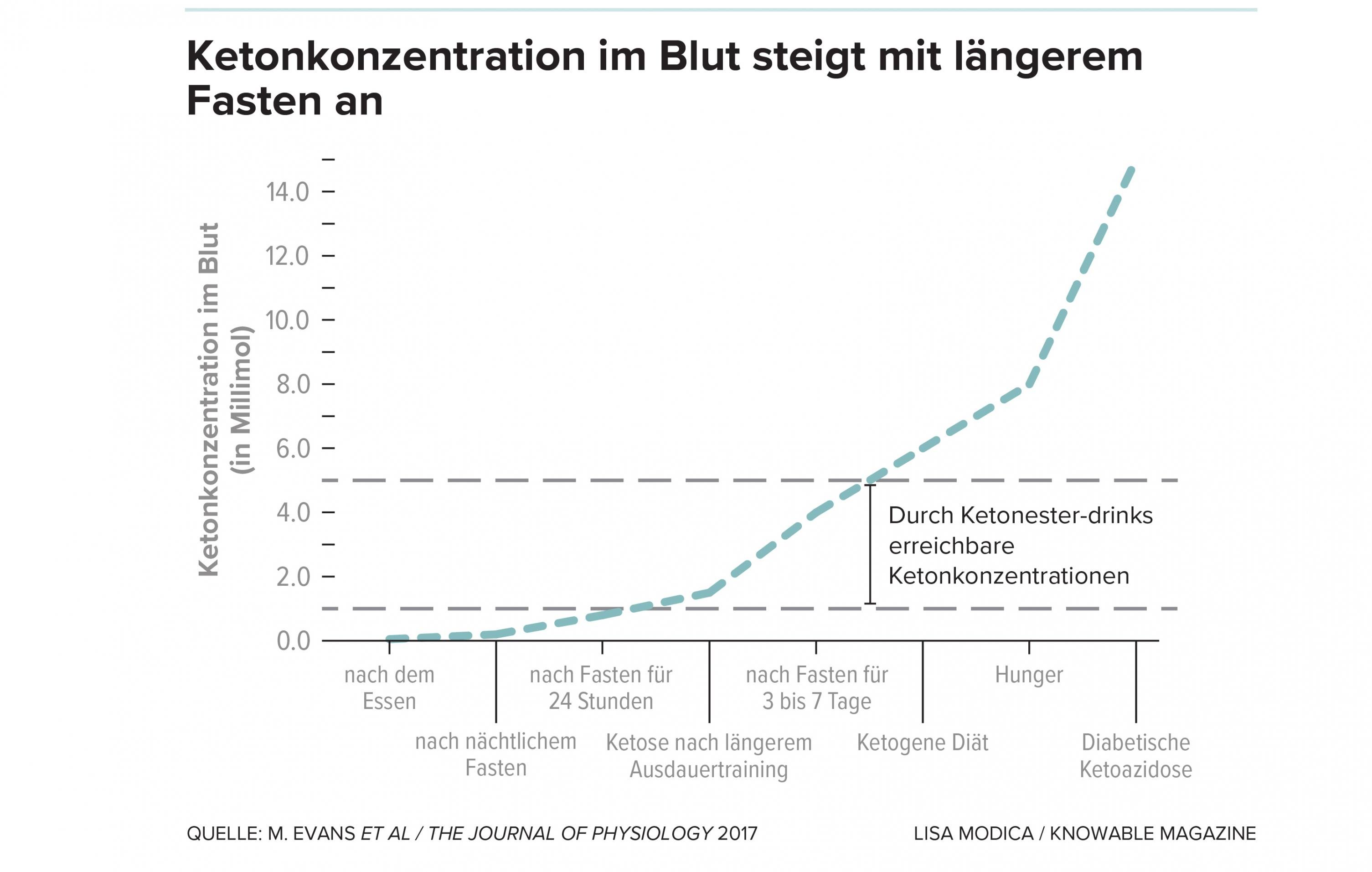 Ketonkonzentration im Blut steigt mit längerem Fasten an.