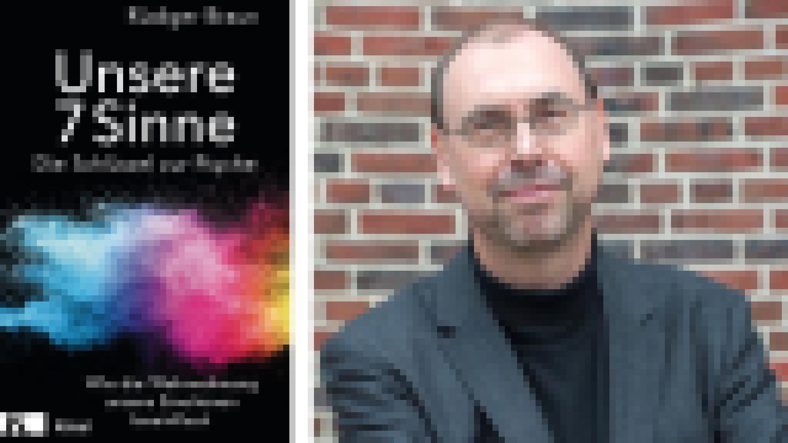 Links das Cover des Buchs „Unsere 7 Sinne“, das eine Wolke aus unterschiedlichen Farben zeigt. Rechts daneben Rüdiger Braun vor dem Chilehaus in Hamburg.