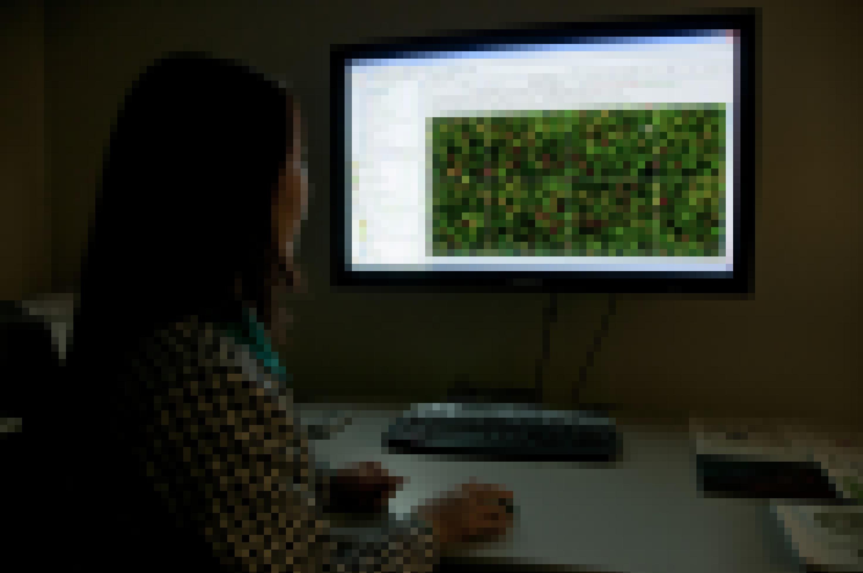 Eine Wissenschaftlerin sitzt vor einem Bildschirm und wertet ein so genanntes DNA-Microarray aus.