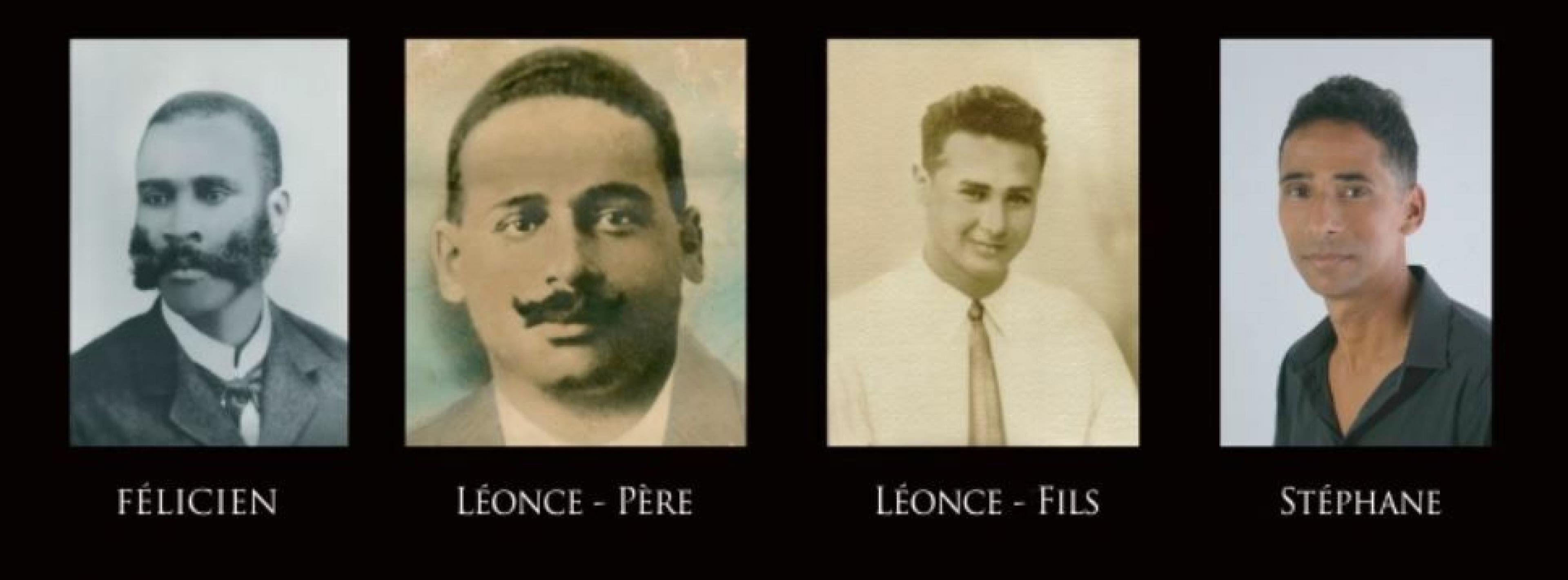 Vier Generationen der Familie Madkaud. Der Gründer des familiären Rum-Betriebes links. Es folgt sein Sohn Léonce, sein Enkel Léonce Junior und rechts sein Urenkel Stéphane, der heute der Geschäftsführer ist.
