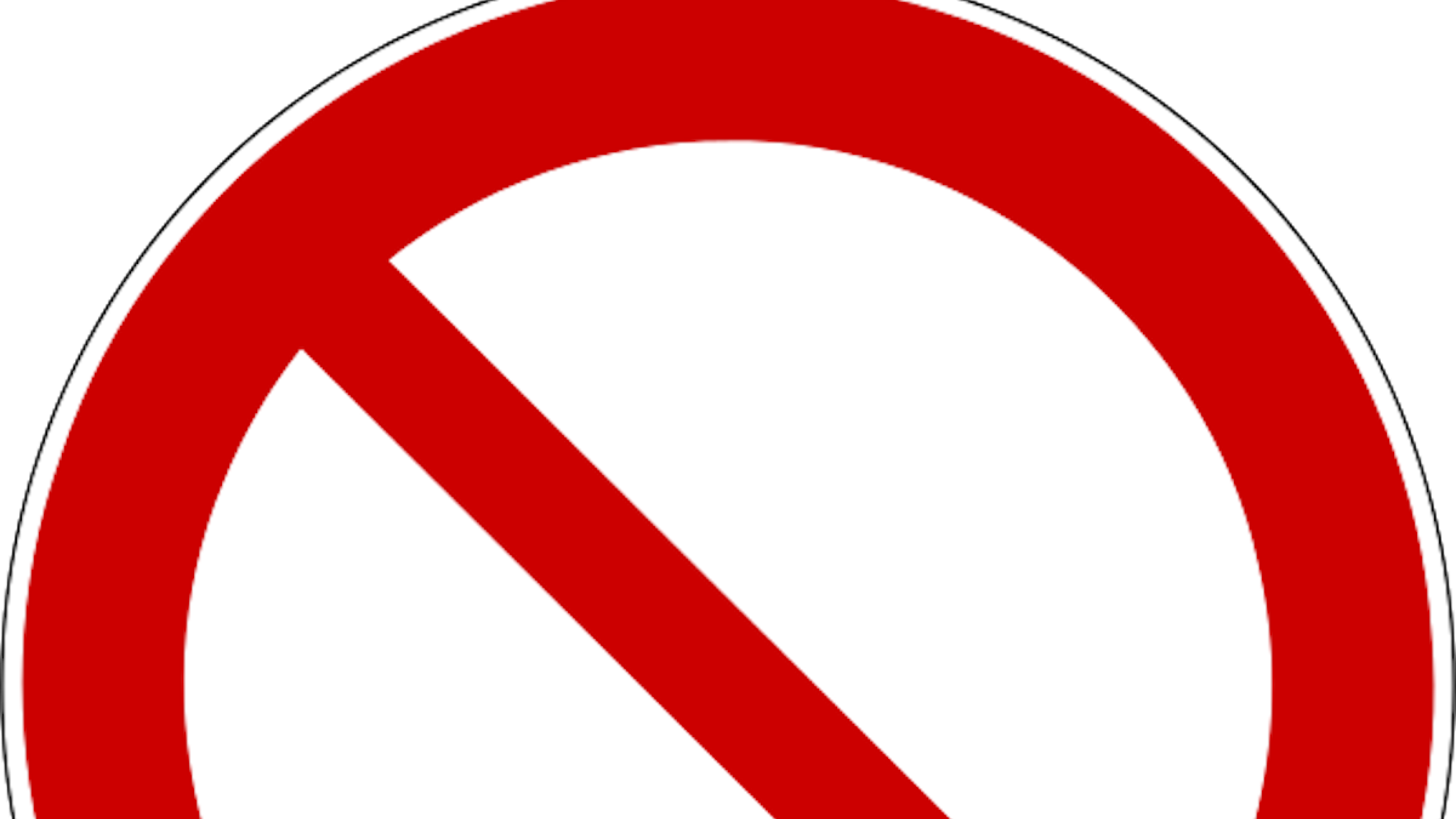 Roter Kreis auf weißem Grund, mit einem schrägen Strich von links oben nach rechts unten durchkreuzt – Verkehrschild für „Einfahrt verboten“ nach DIN EN ISO 7010
