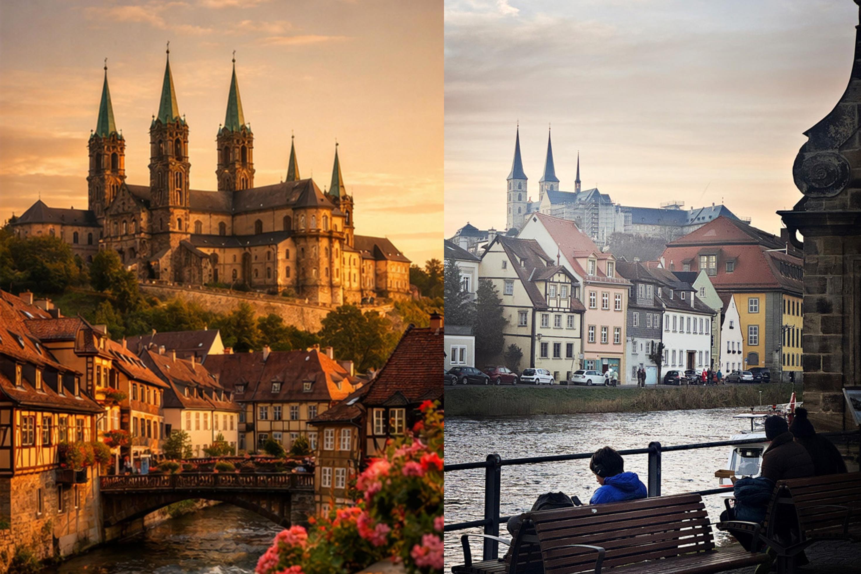 Vergleich KI-Bild mit dem Original am Beispiel Bamberg