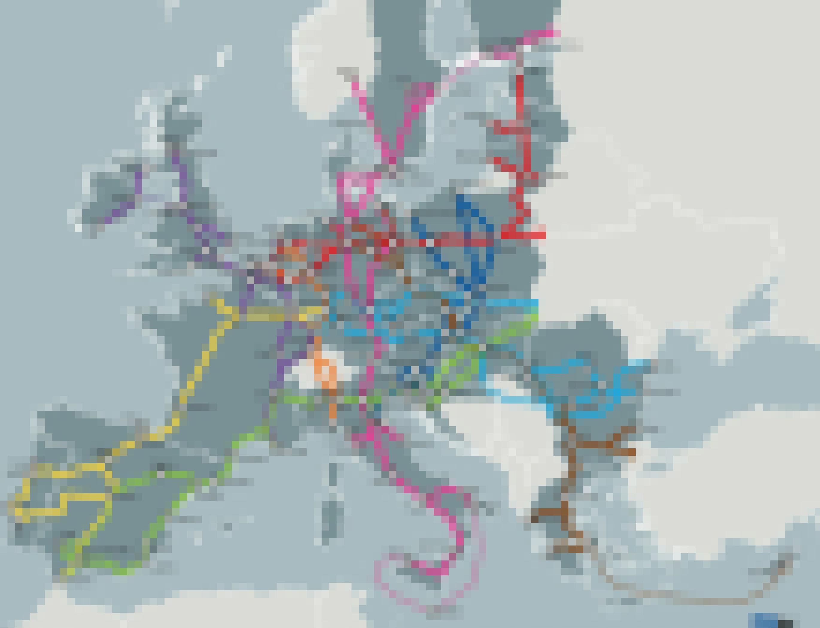 Die Landkarte zeigt bunt hervorgehobene Straßen in Europa.