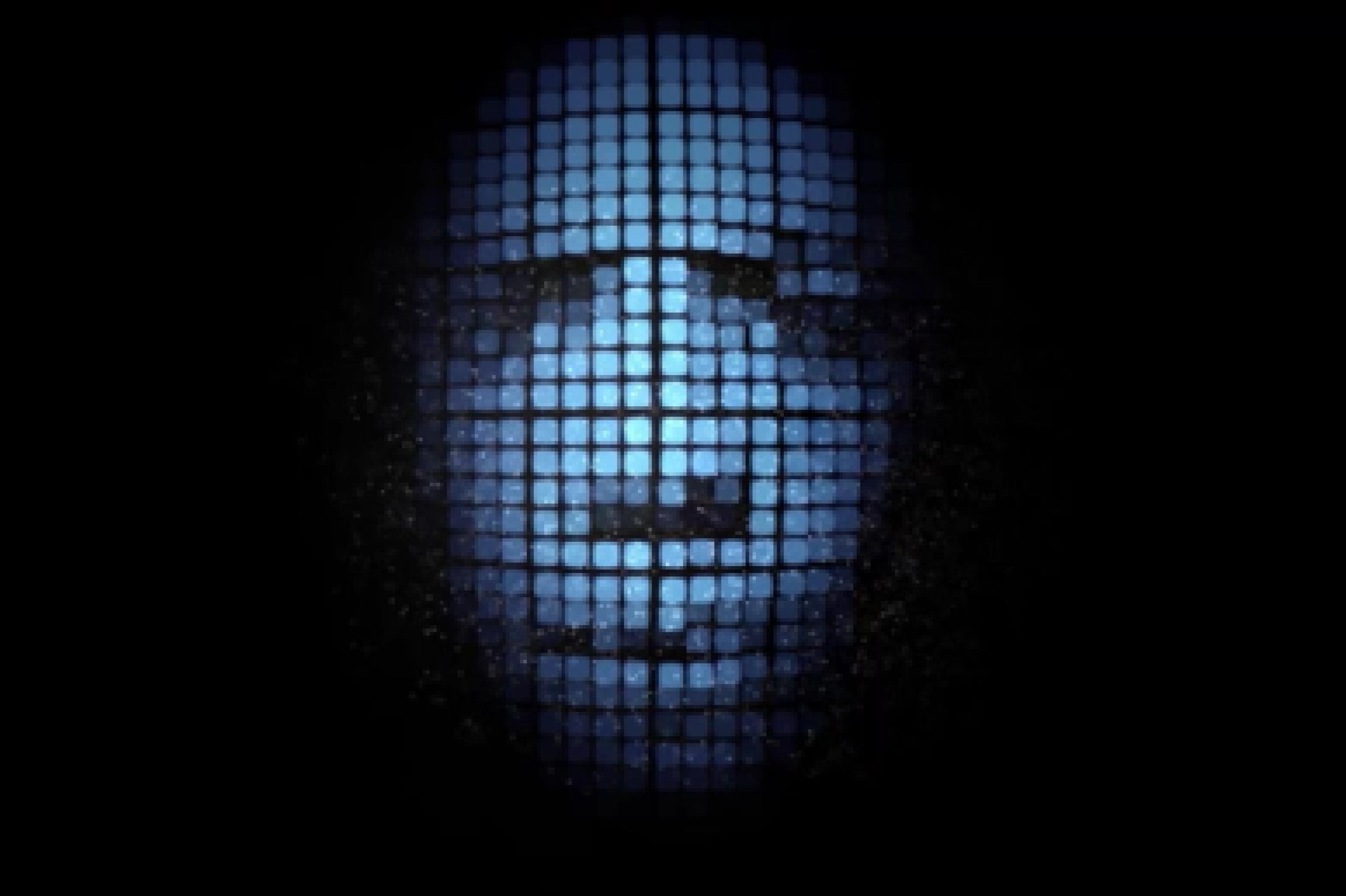 Das Foto zeigt ein Gesicht, das – ganz grob und blau verpixelt – vor schwarzem Hintergrund schwebt. So präsentiert sich CRIS in der Zoom-Konferenz dem Publikum.