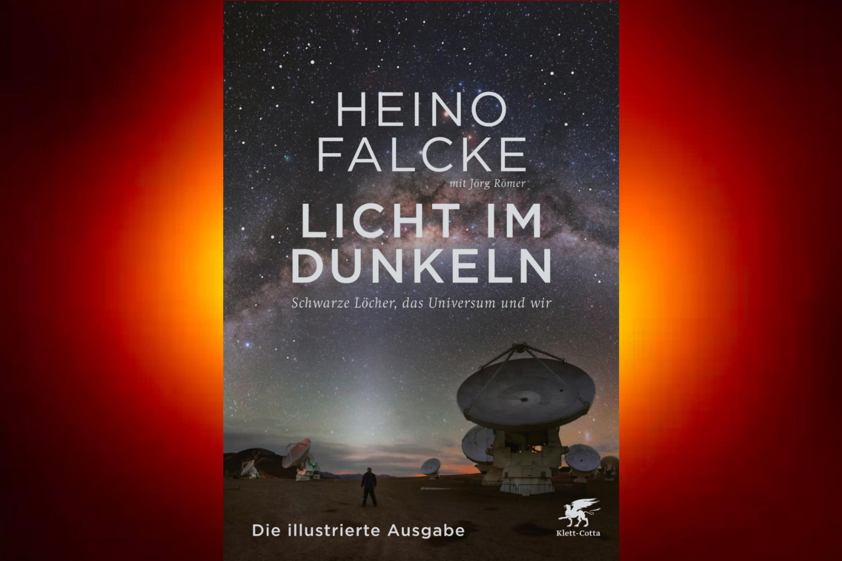 Eine Bildzusammenstellung von Heino Falckes Sachbuch „Licht im Dunkeln“ und der ersten Aufnahme des Schwarzen Lochs M 87*.
