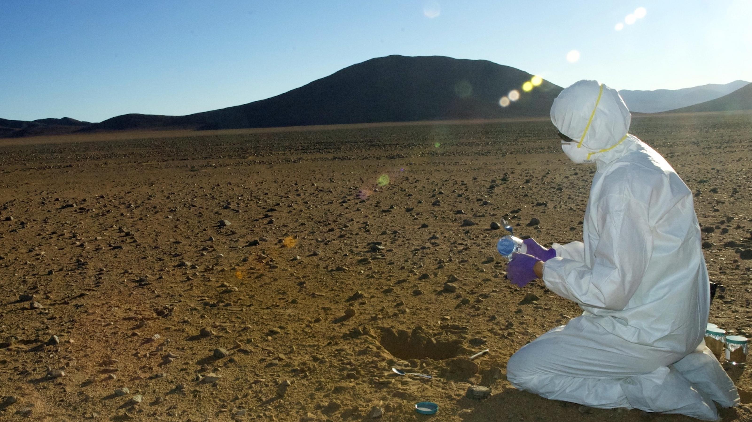 Üben für die Marsmission: die NASA-Wissenschaftlerin Mary Beth Wilhelm nimmt Proben in der chilenischen Atacama-Wüste.
