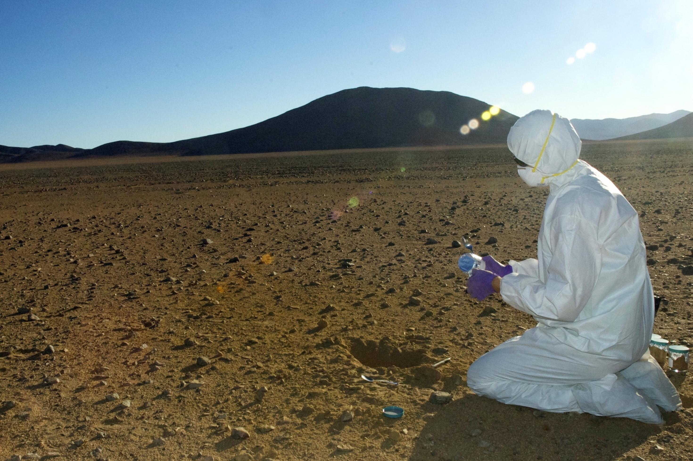 Üben für die Marsmission: die NASA-Wissenschaftlerin Mary Beth Wilhelm nimmt Proben in der chilenischen Atacama-Wüste.