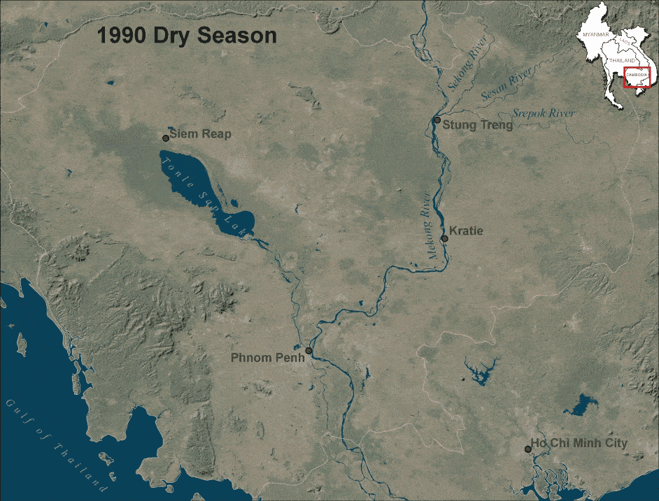 Animation der Wassermengen in der Trocken- bzw. Regenzeit von 1990 bis 2020
