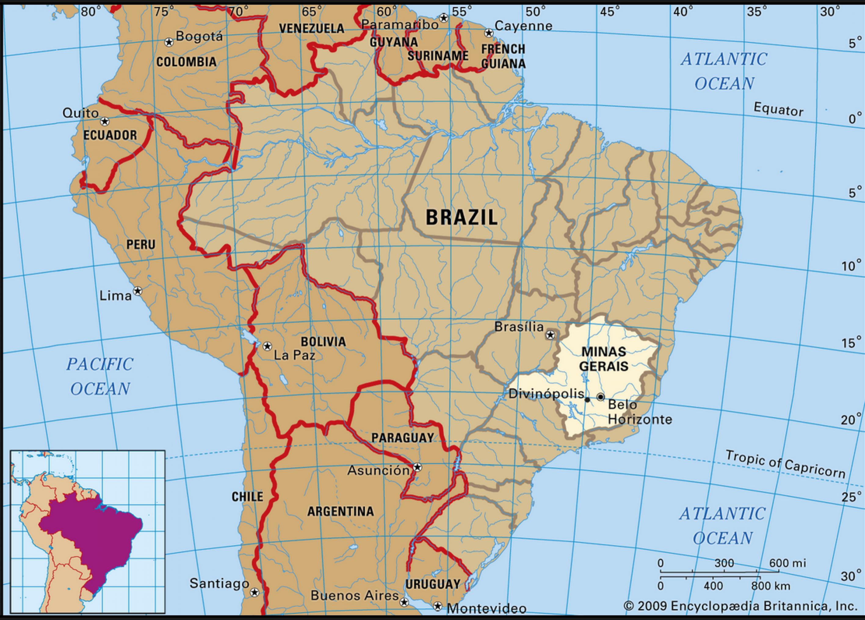 Karte vom Bundesstaat Minas Gerais in Brasilien