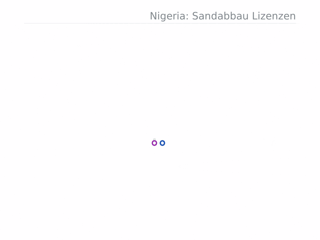 Ein GIF-Bild, das zeigt, dass auf die nigerianischen Bundesstaaten Lagos, Kano und Kaduna 60 Prozent aller Sandabbaulizenzen im Land entfallen