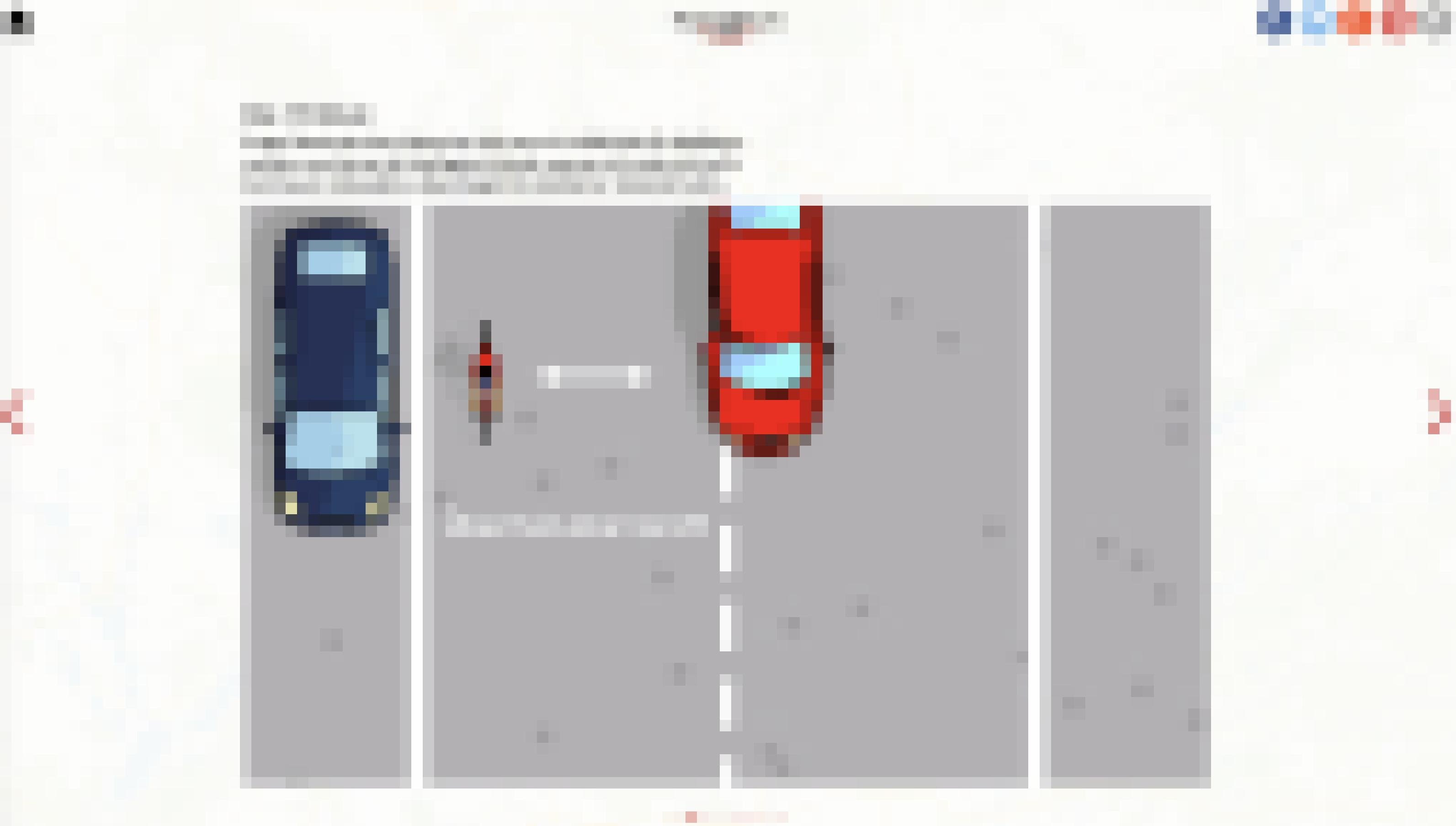 Ein Screenshot eines Radmessers. Man sieht zwei Autos auf einem Parkplatz.