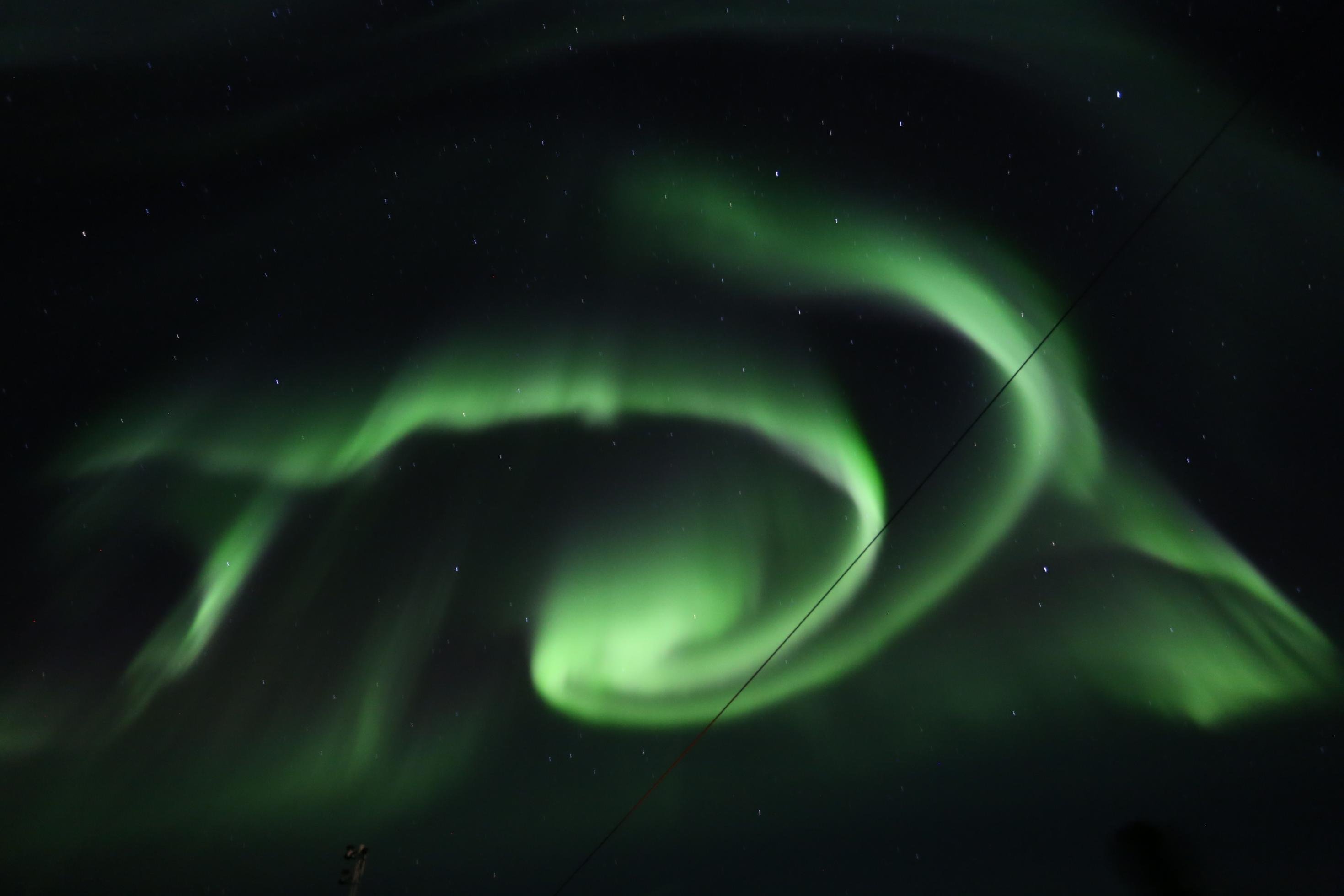Polarlichtspirale in Norwegen.