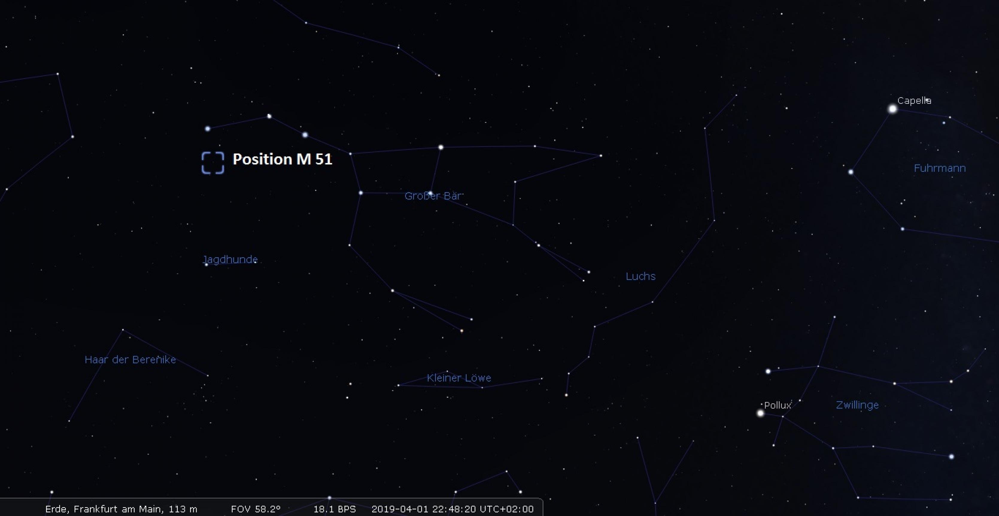 Aufsuchkarte für die Whirlpol-Galaxie M51.