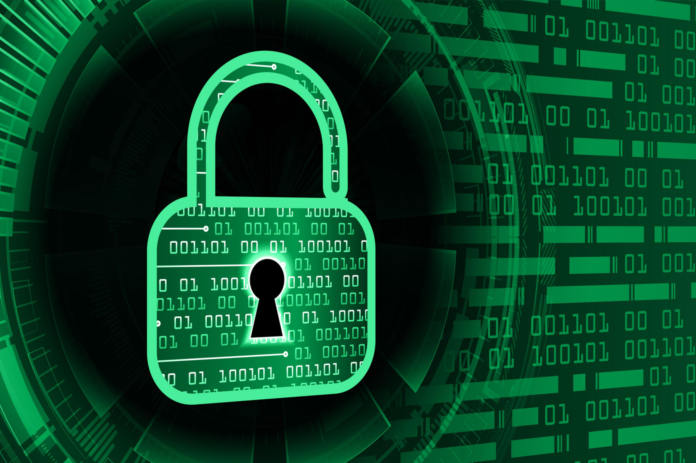 Künstlerische Darstellung eines digitalen Vorhängeschlosses als Symbol für Verschlüsselung im Internet.
