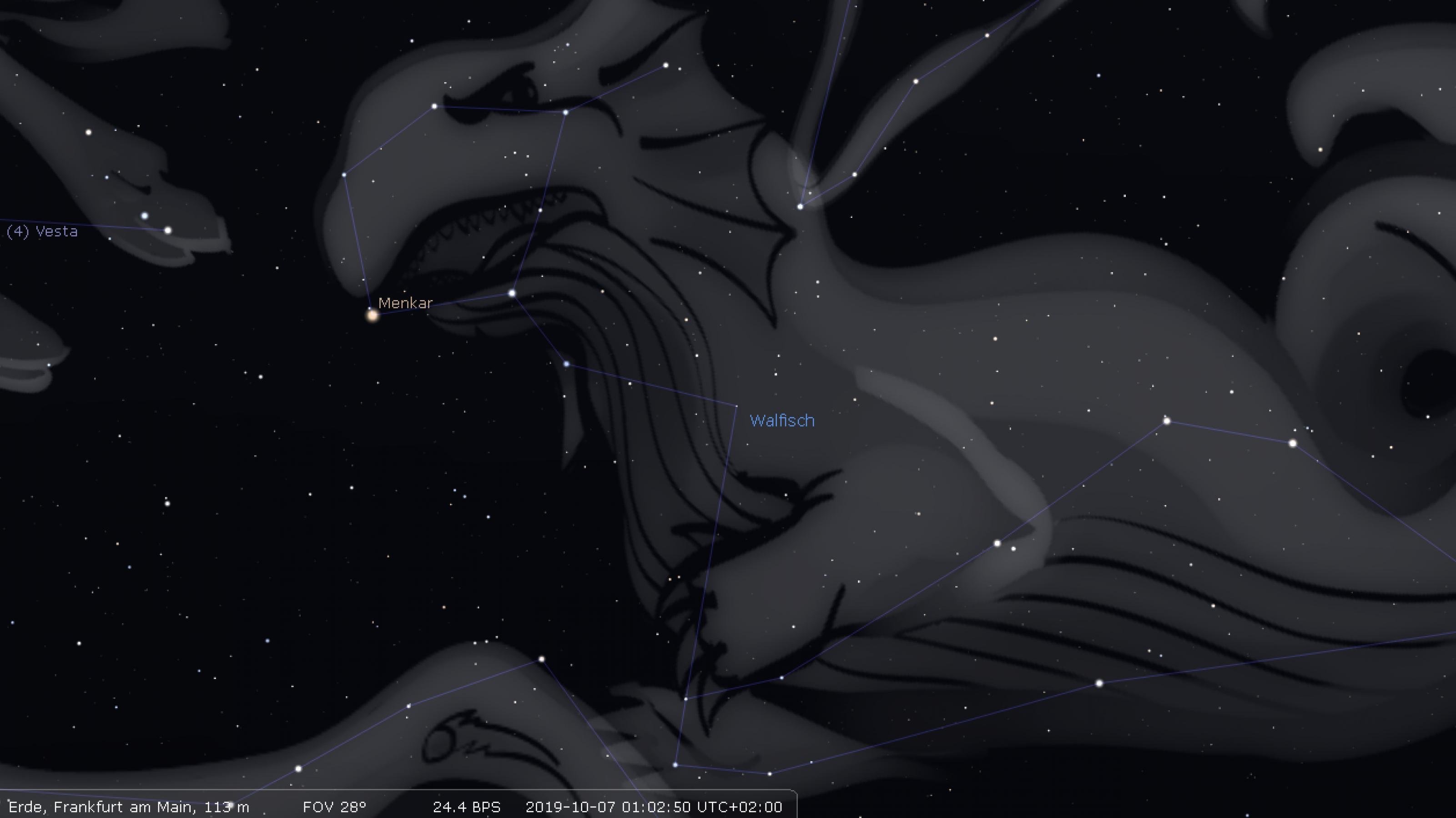 Das Sternbild Walfisch in der Darstesllugn mit Stellarium.