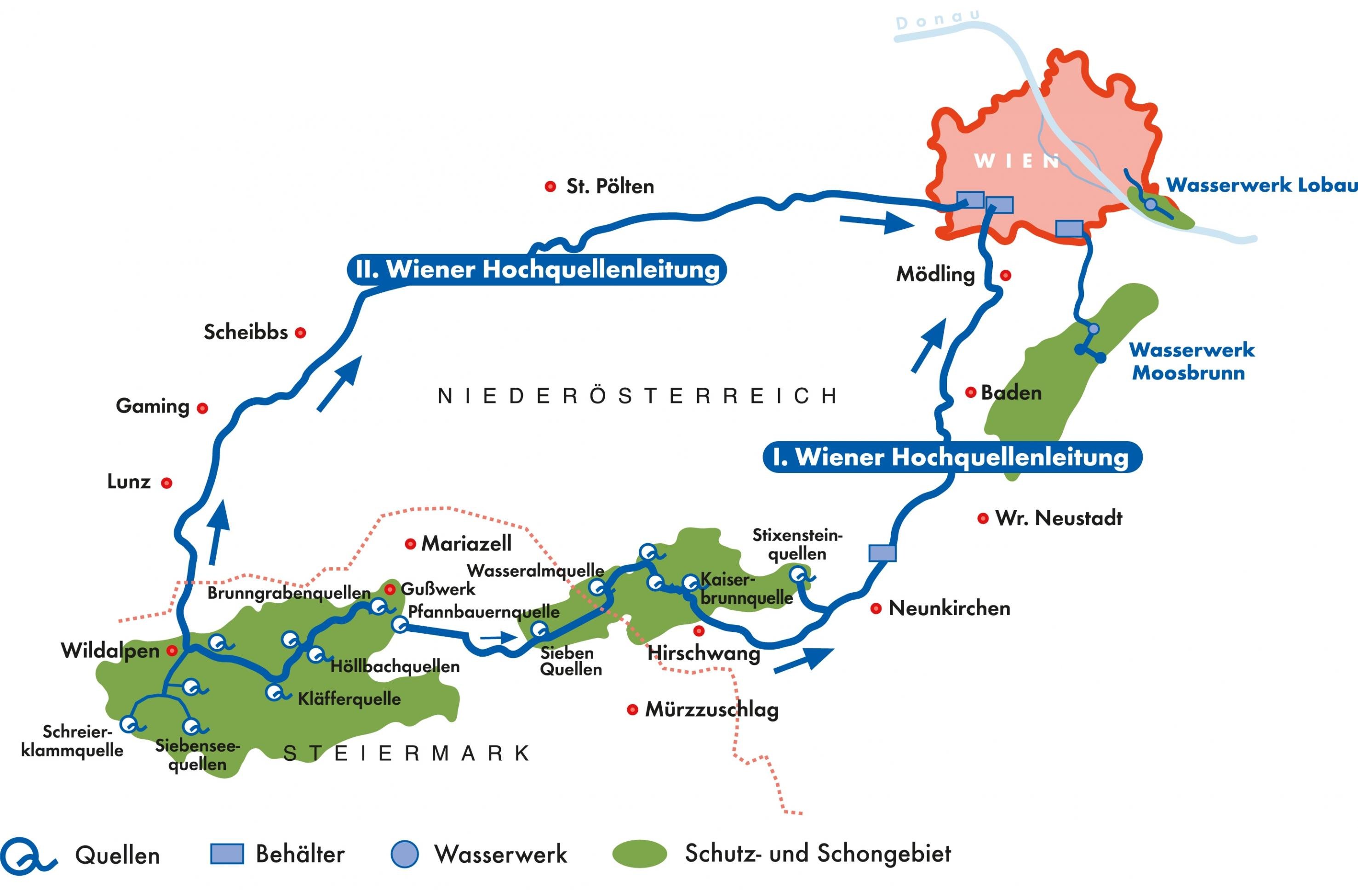 Graphik über den Verlauf der Hochquellenleitungen nach Wien