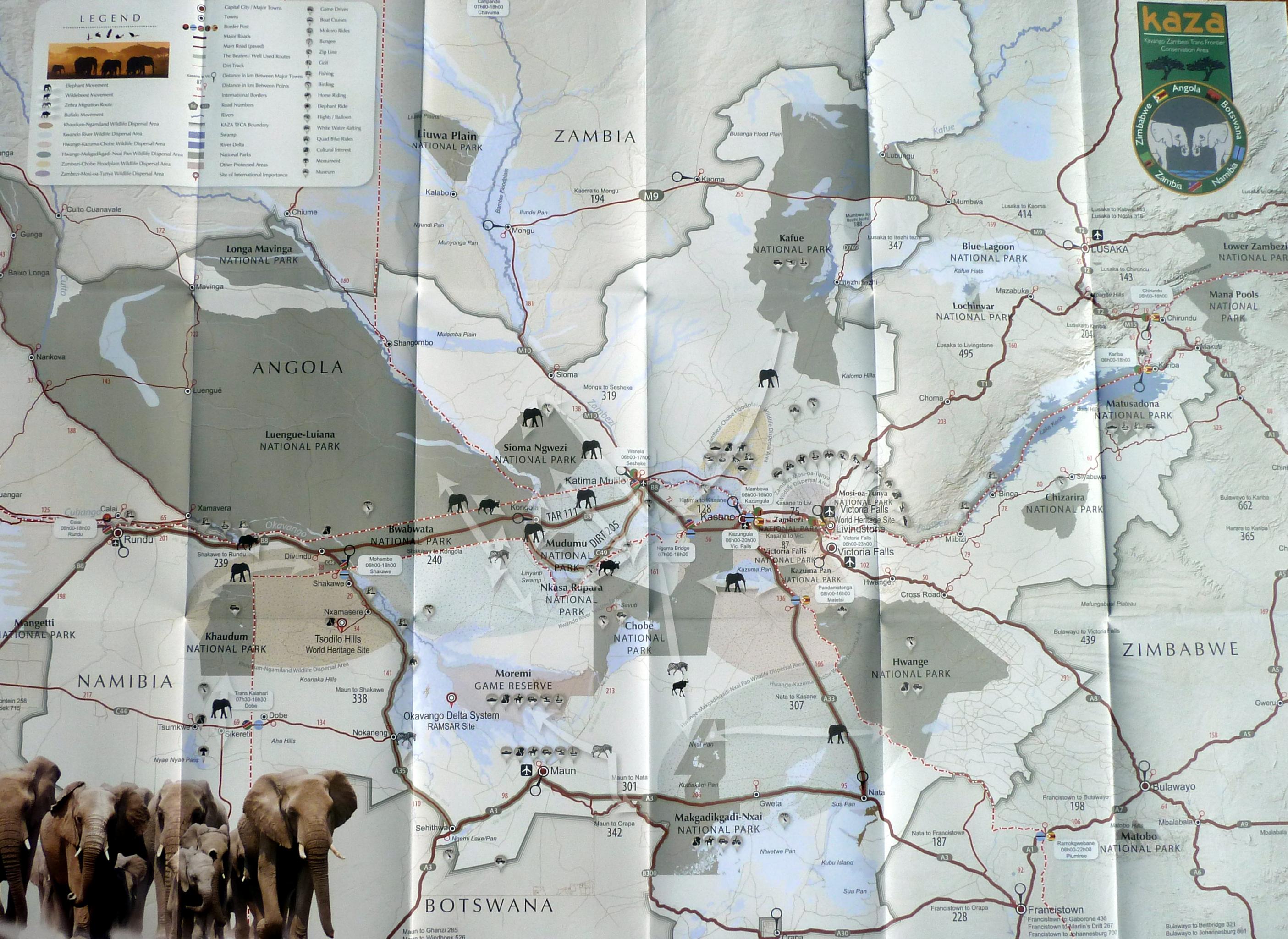 Eine Karte vom KAZA-Schutzgebiet, das sich über mehrere Landesgrenzen erstreckt