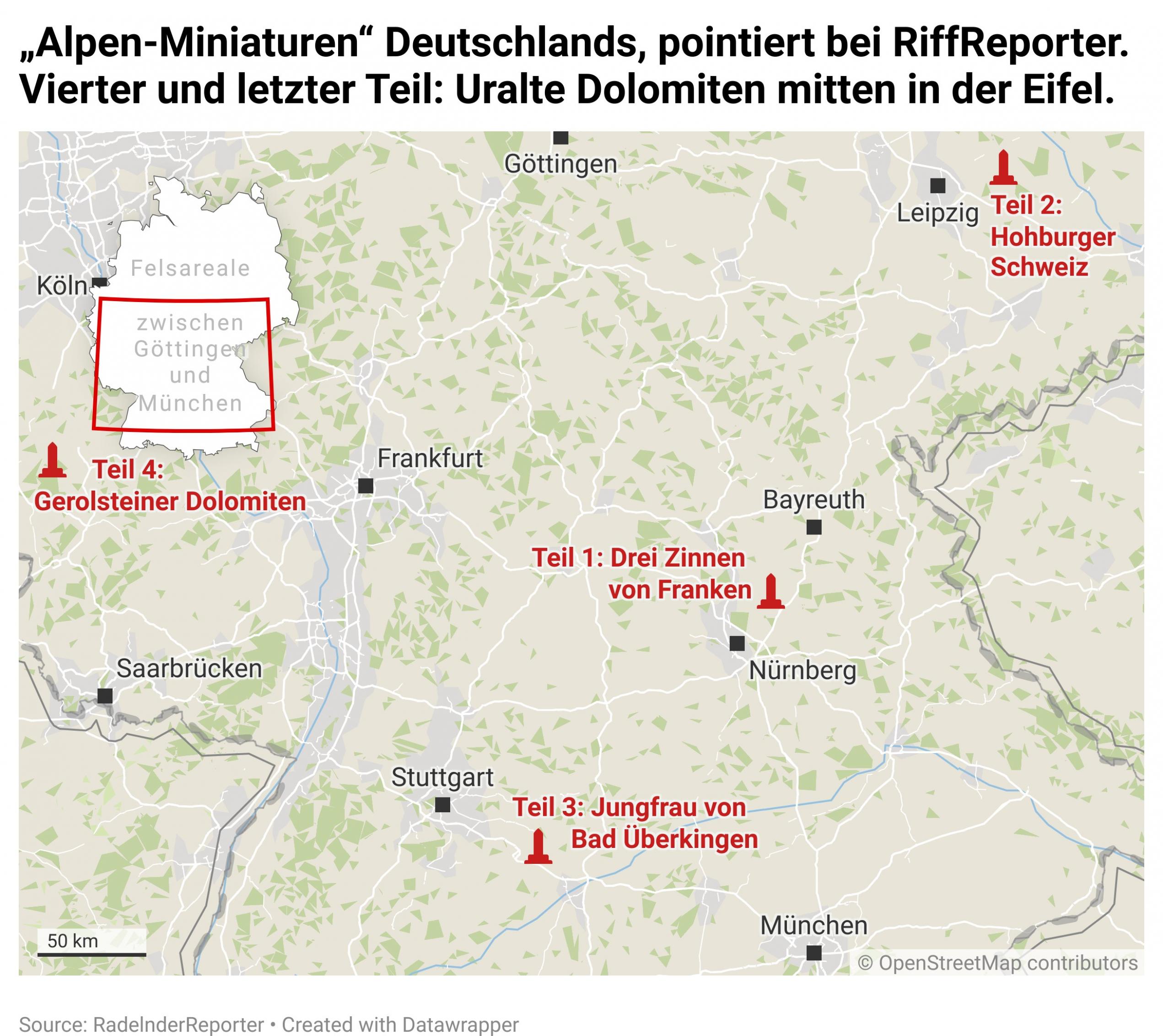 Übersichtskarte Deutschland zwischen Göttingen und München