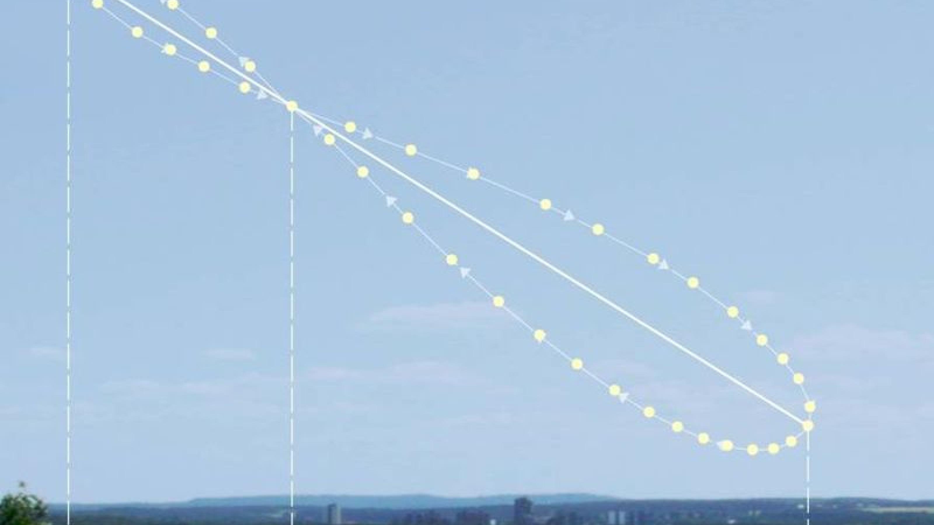 Aus mehreren Aufnahmen, die über das Jahr verteilt zur selben Tageszeit von der Sonne gemacht wurden, ergibt sich das Muster einer quer liegenden Acht.