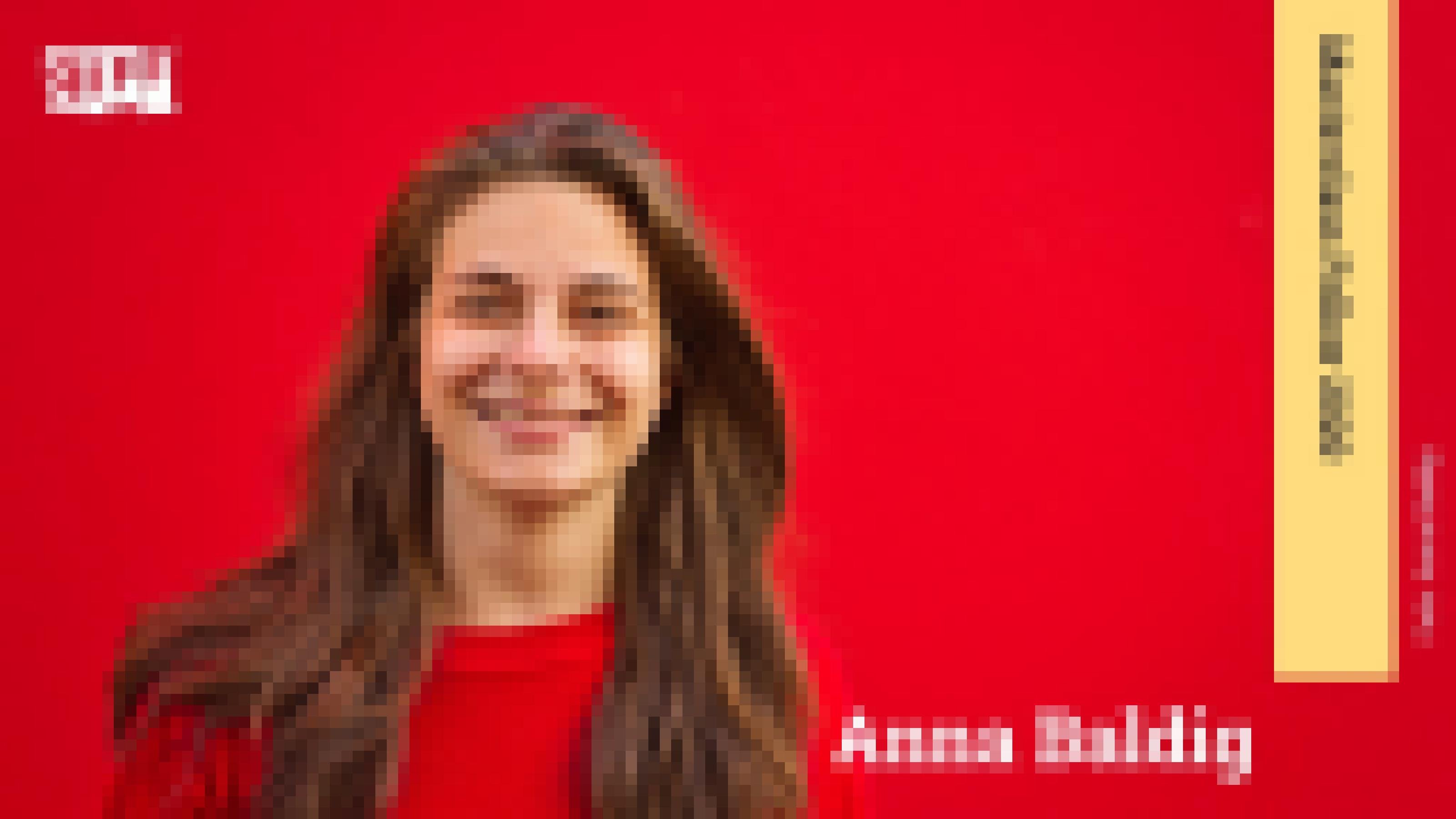 Junge Frau in rotem Pullover steht lächelnd vor einem roten Hintergrund. Der Name Anna Baldig ist neben ihr zu sehen. An der rechten Seite befindet sich ein Banner mit der Aufschrift „Masterclass Fellow 2020“