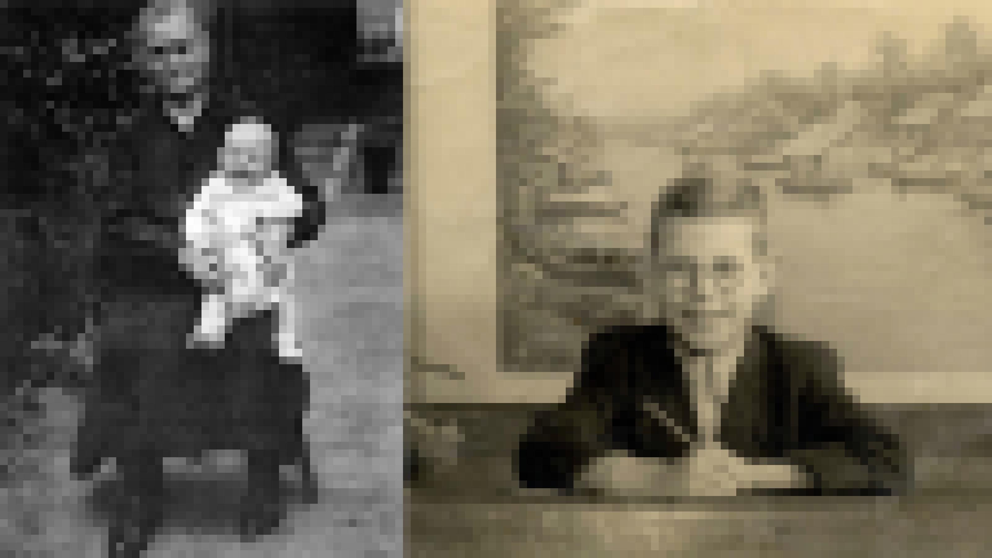 Zwei Fotos: Links Paul Crutzen als Baby auf dem Schoß seiner Großmutter. Rechts ein Foto seiner Einschulung.