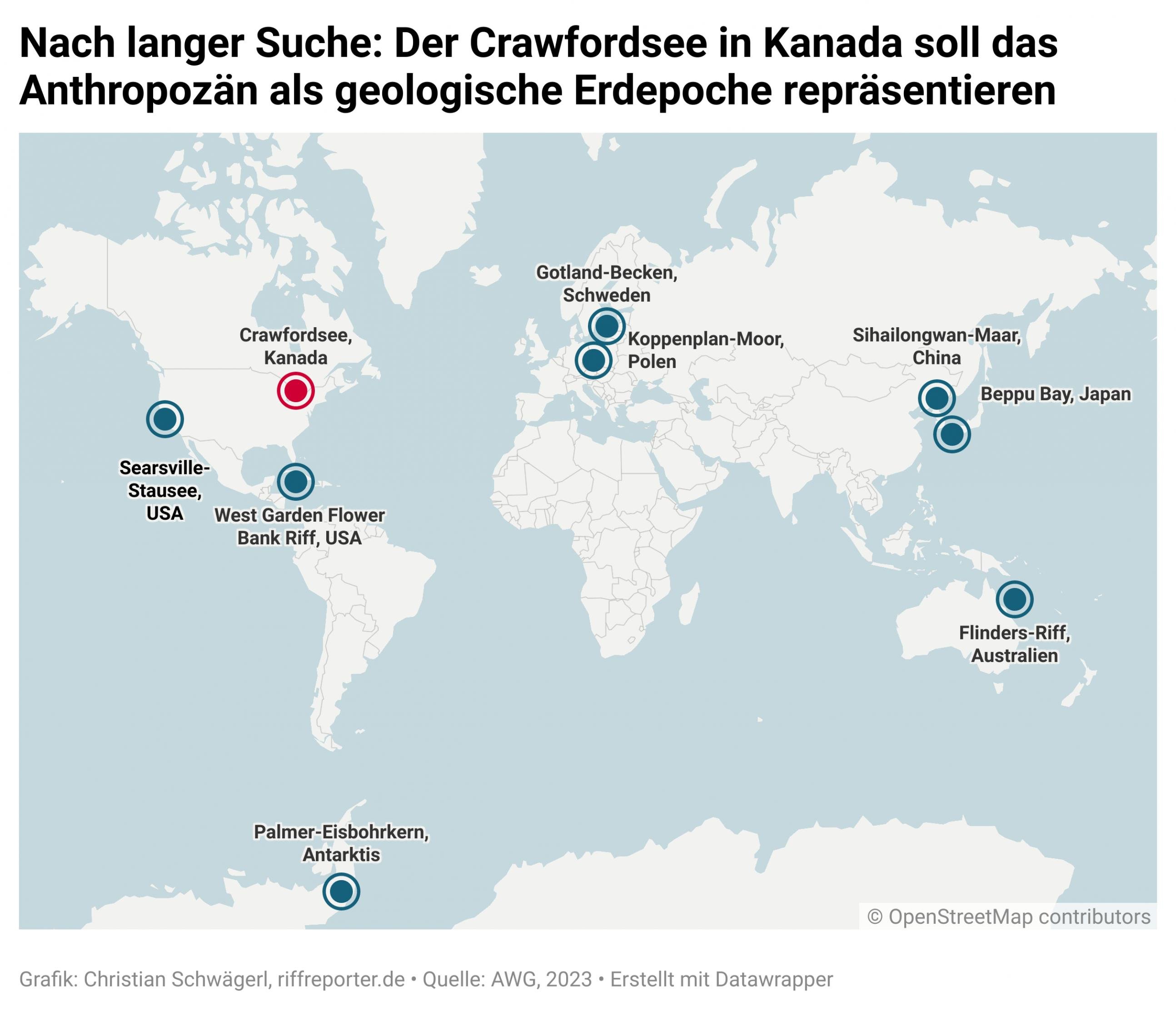 Die neun Finalisten auf einer Weltkarte.