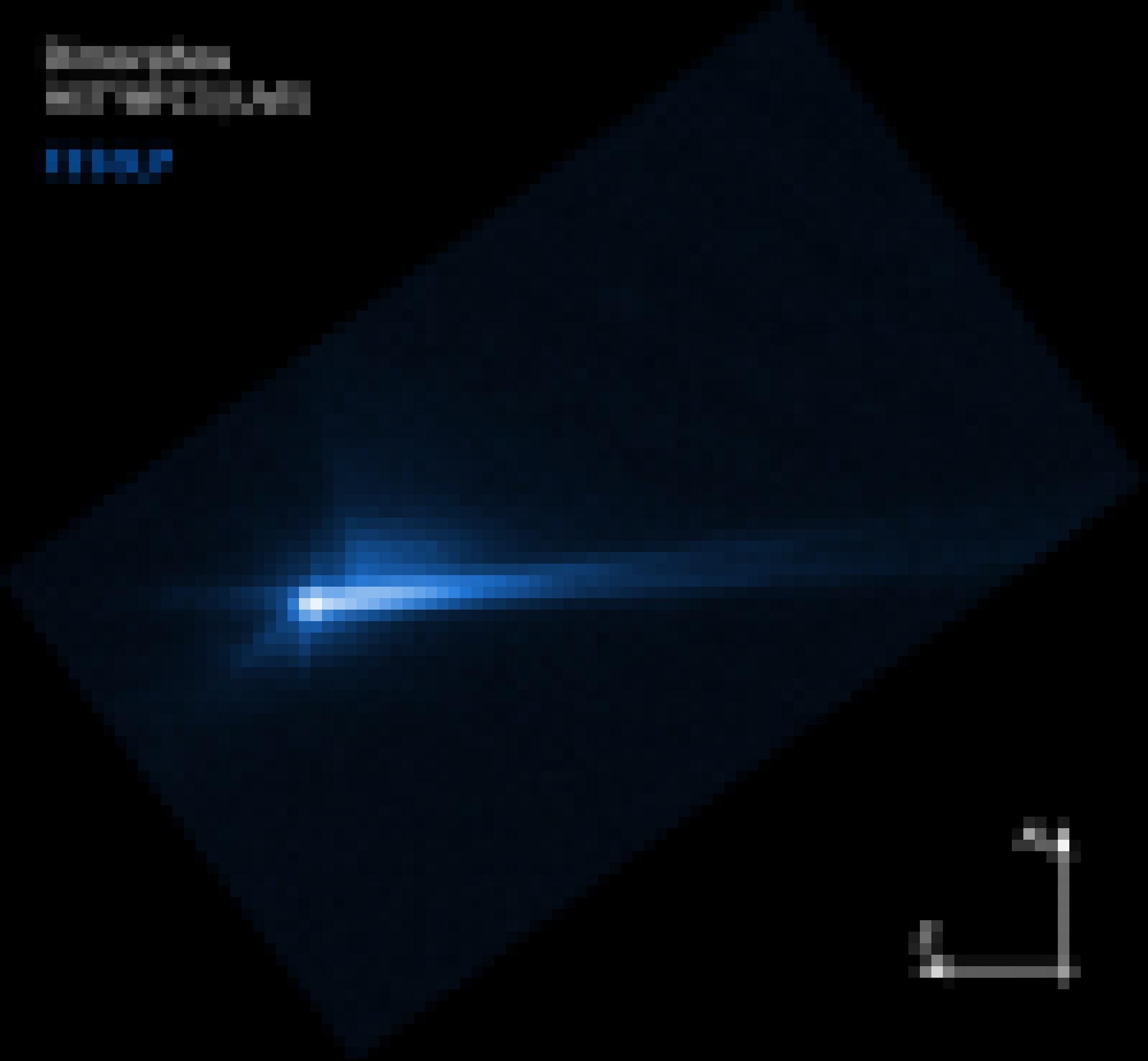 Ein langgestreckter Kometenschweif in blau