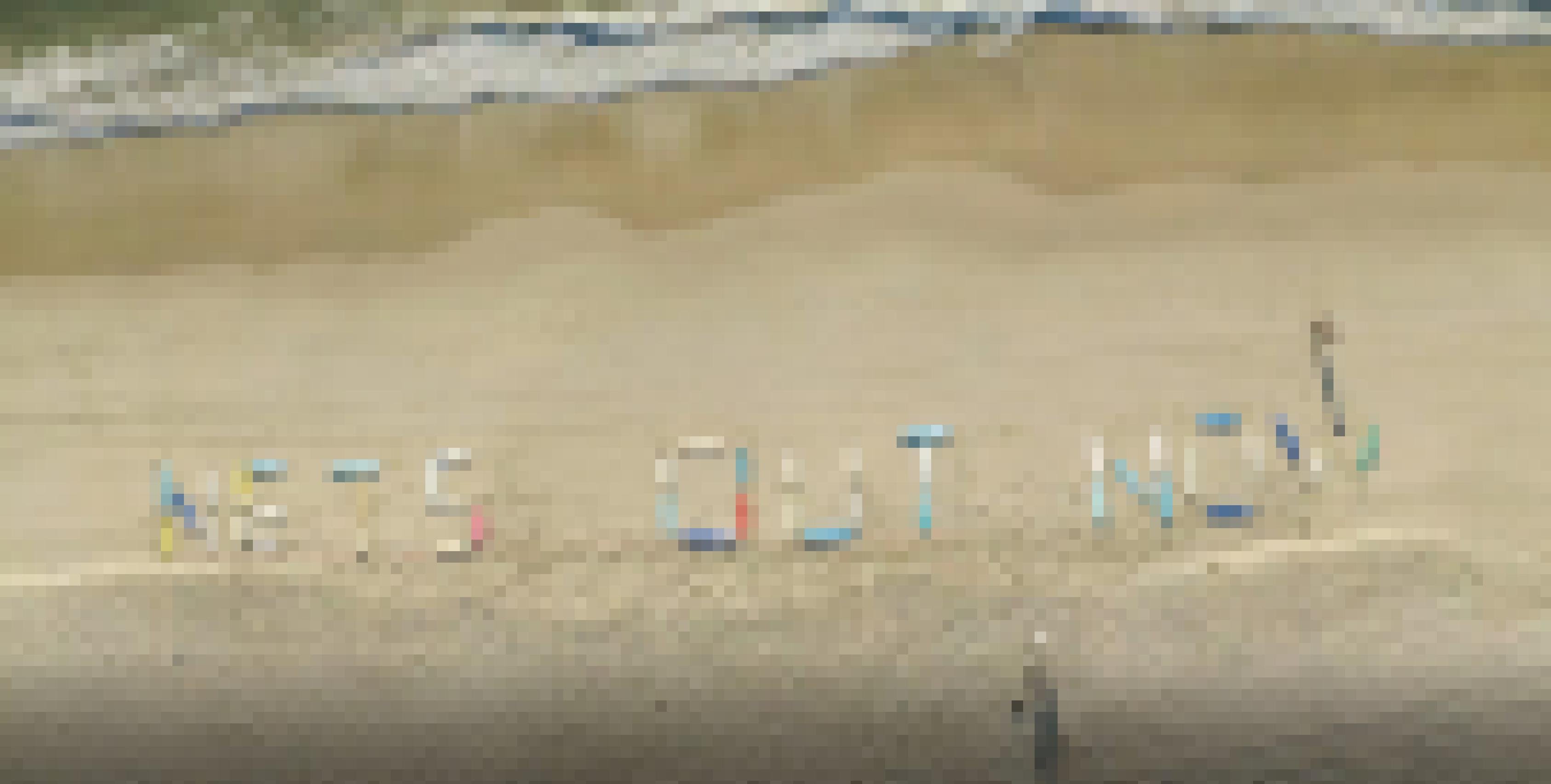 Aus Surfbrettern haben Tierschützer „Raus jetzt mit den Netzen“ an den Strand geschrieben