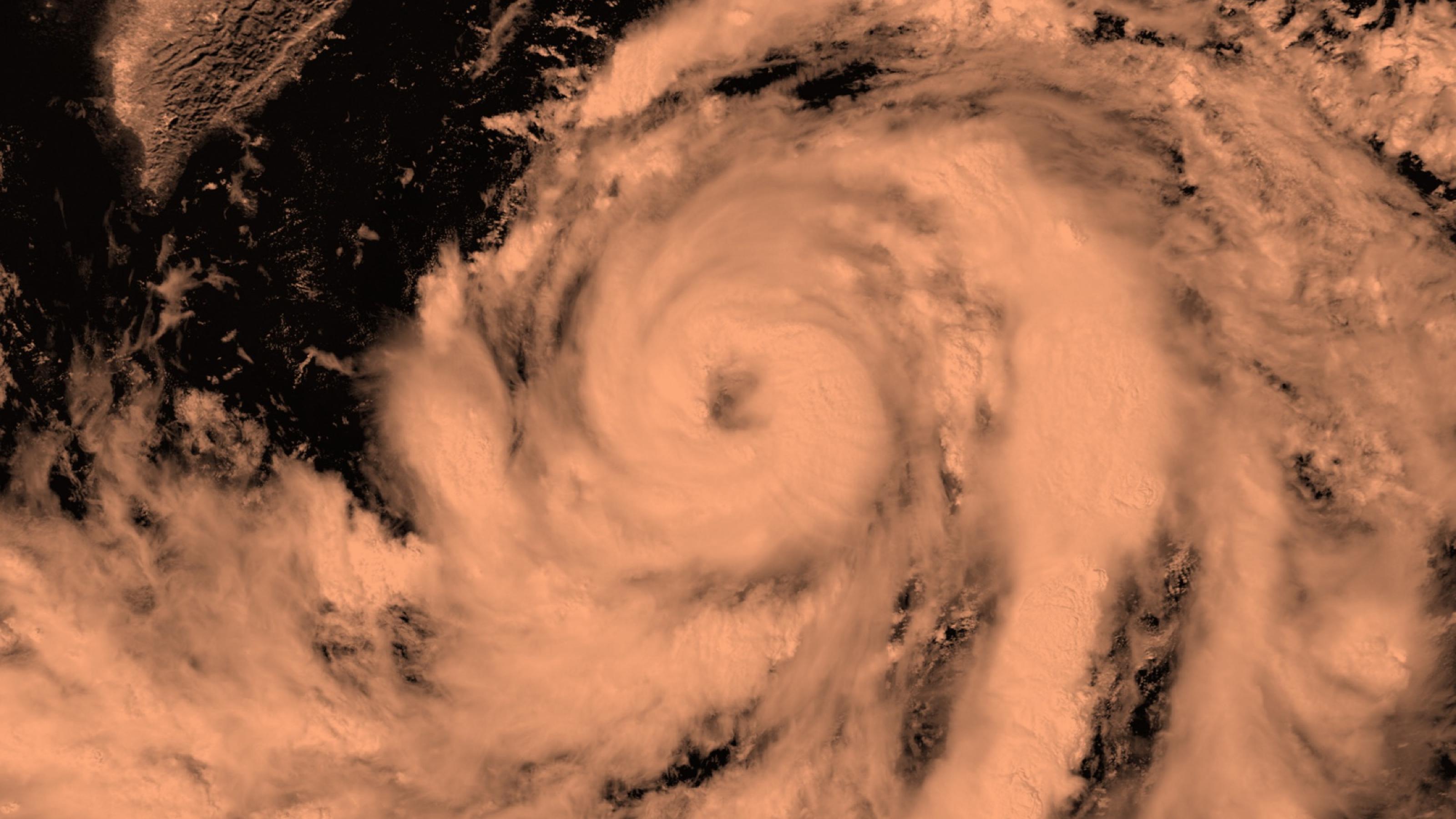 Symbolbild eines Taifuns in Südostasien. Ein Taifun von oben.