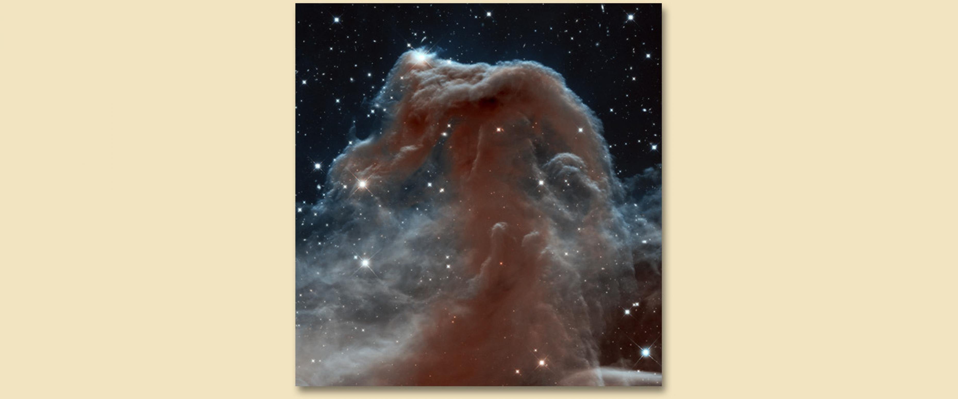 Der Pferdekopfnebel im Sternbild Orion ist ein sehr belanntes Beispiel für einen Dunkelnebel. Visuell kaum zugänglich, hier auf einer Aufnahme des Weltraumteleskops Hubble.