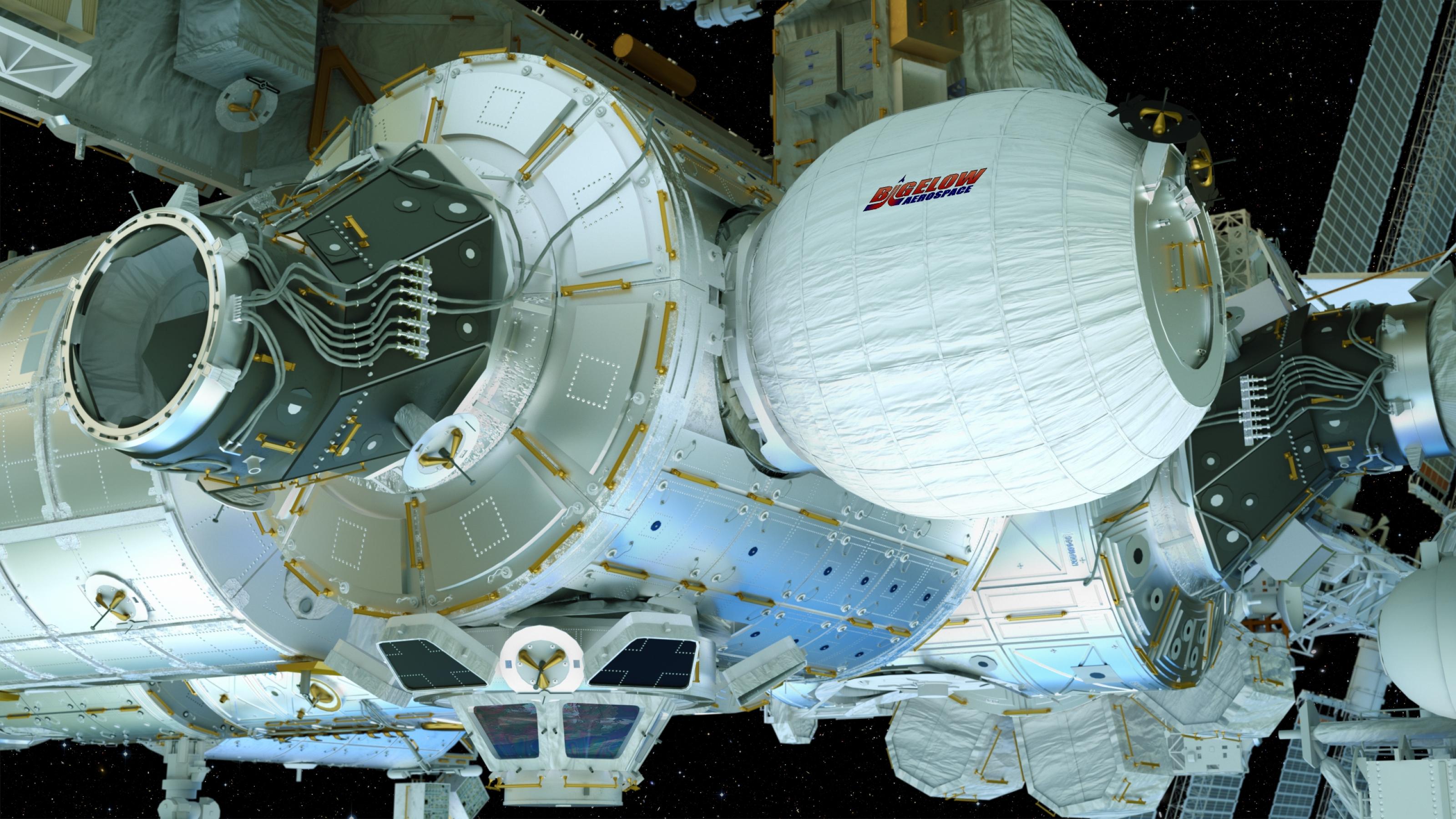 ISS mit seit 2016 angedocktem Modul des US-Unternehmens Bigelow Aerospace.