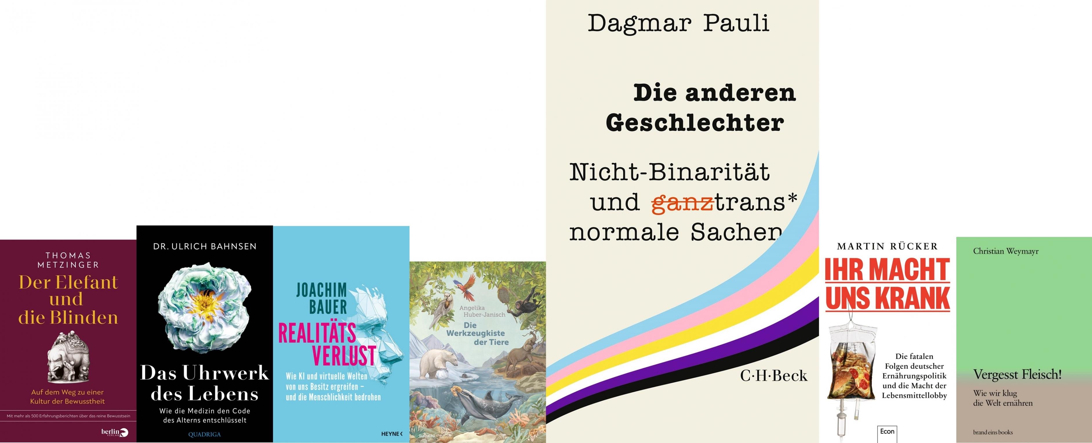 Mehrere Buchcover. Hervorgehoben ist das Buch „Die anderen Geschlechter“ von Dagmar Pauli.