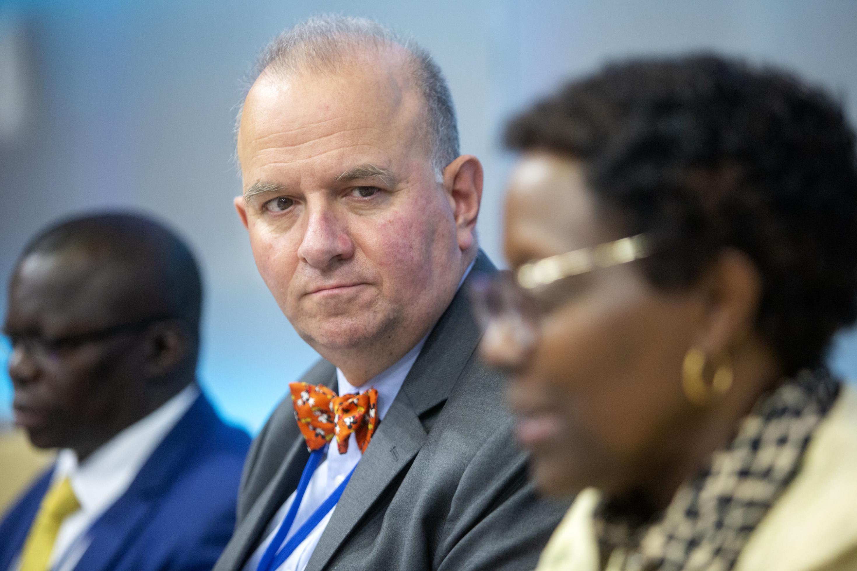 Basile van Havre und Elizabeth Mrema auf einem Podium