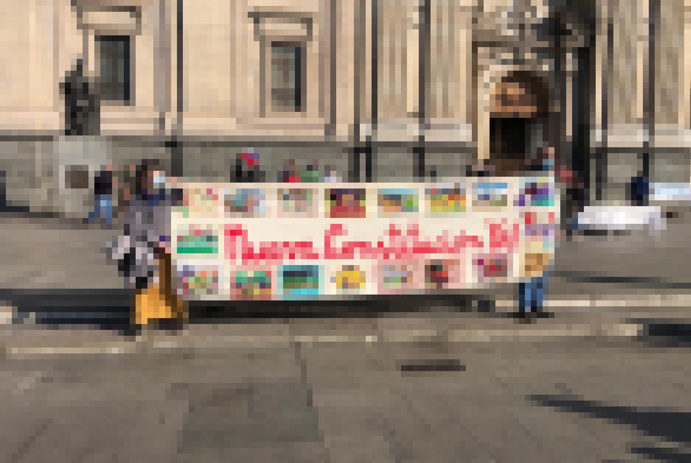 Zwei Menschen mit Mundschutz stehen vor einem klassizistischen Gebäude und halten ein Banner. Darauf steht auf Spanisch: „Endlich eine neue Verfassung!“ Aufs Banner sind selbstgemalte Bilder geklebt, auf denen Natur zu erkennen ist.