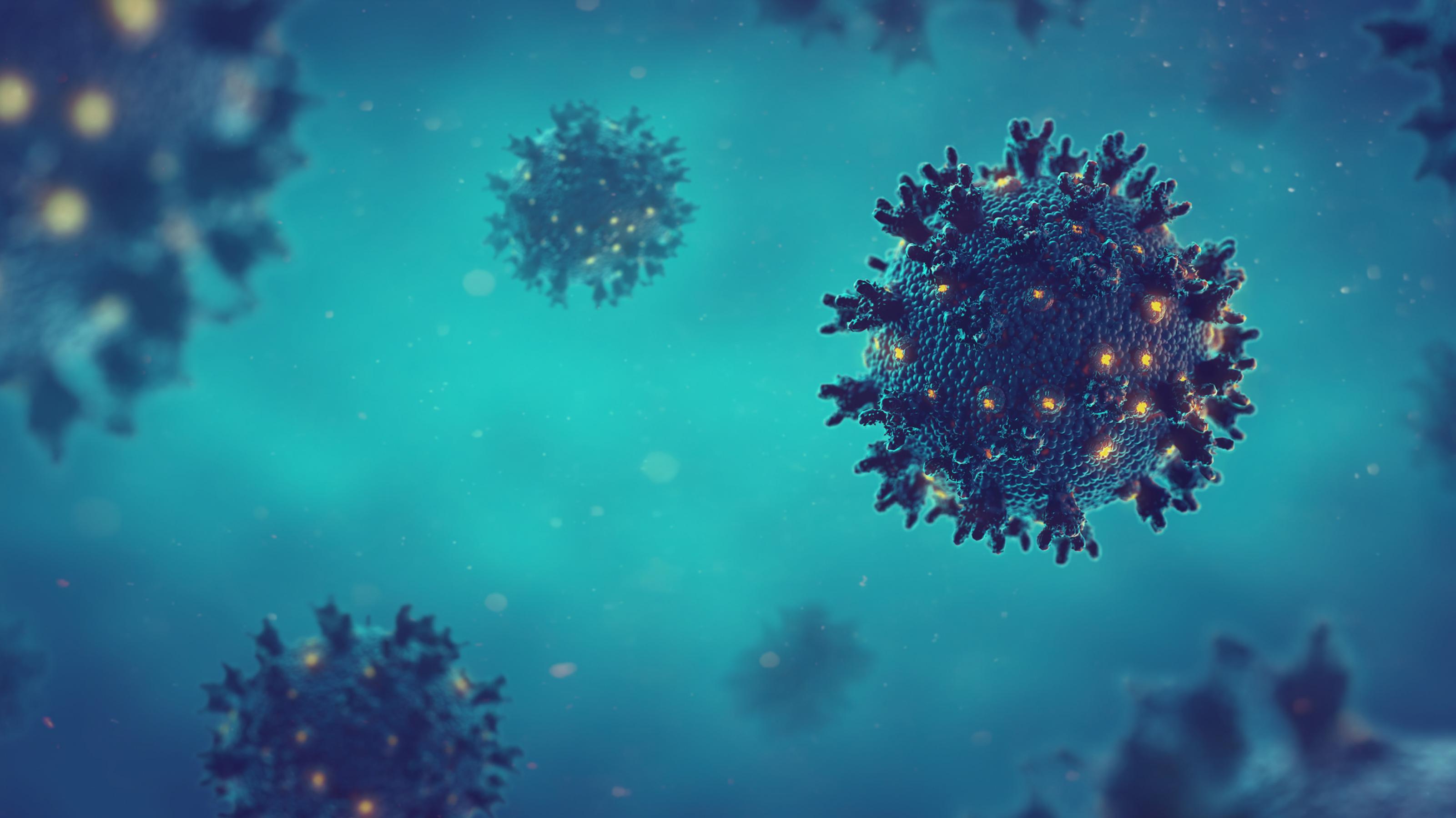 Coronavirus SARS-CoV-2 auf blauem Hintergrund