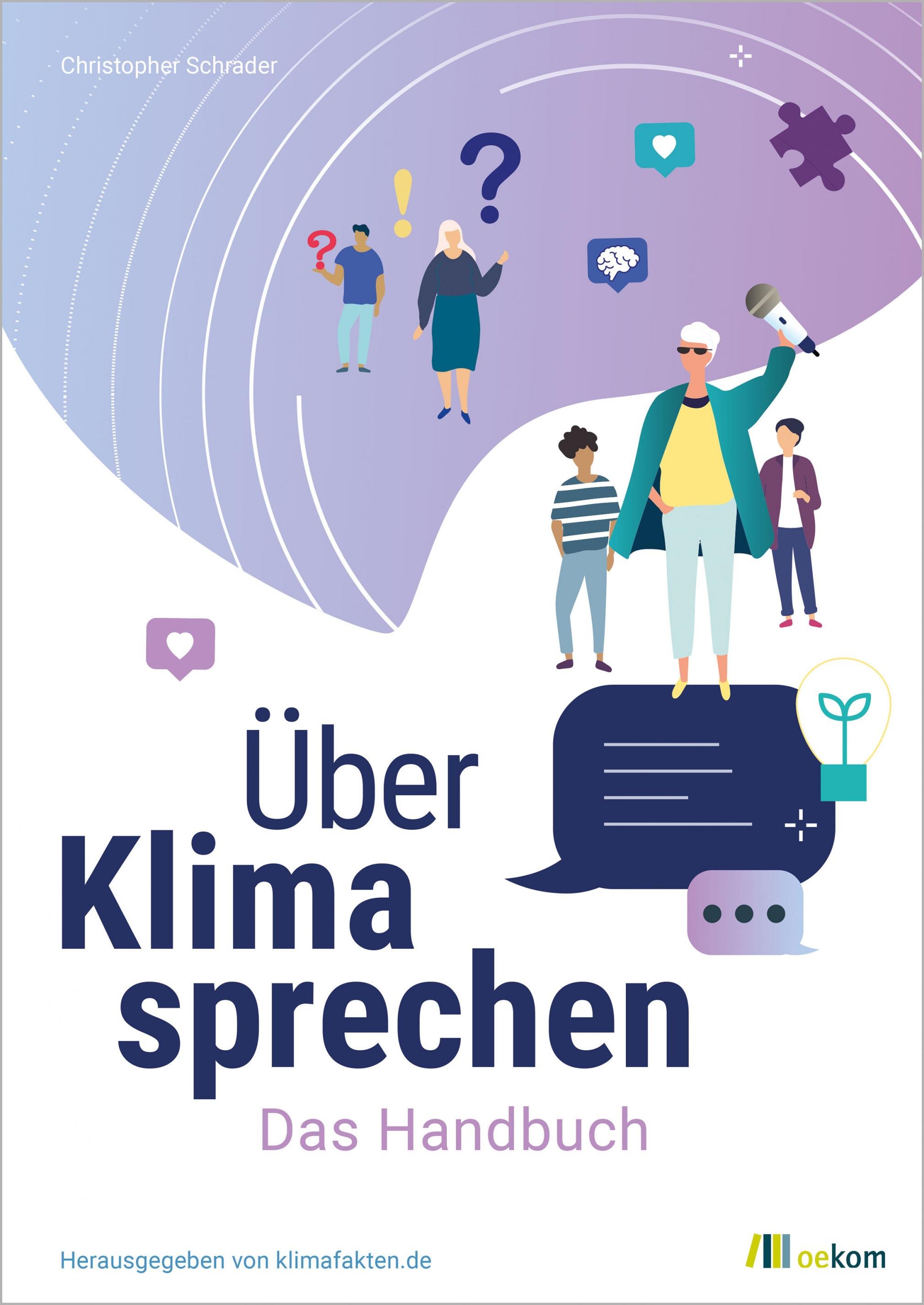 Auf dem Cover sieht man verschiedene stilisierte Figuren, die zum Beispiel ein Mikrophon in der Hand halten oder über deren Köpfen Frage- und Ausrufezeichen schweben. Im Hintergrund ist eine große, blass violett gefärbte Sprechblase zu erkennen.