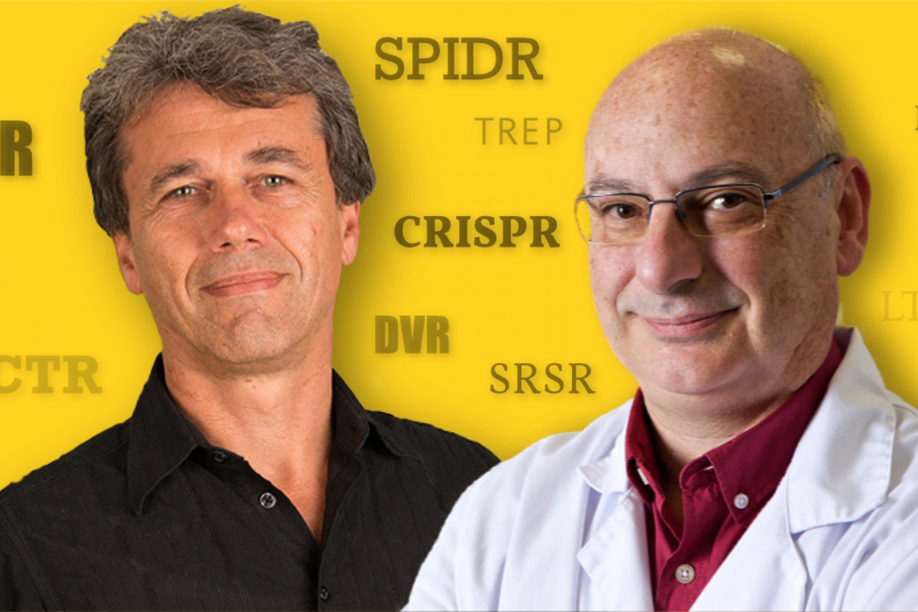 Bevor sich Ruud Jansen, im Bild links, und Francisco Mojica, im Bild rechts, auf einen Namen einigten, hatte CRISPR viele andere Namen, Abkürzungen wie TREP, SPIDR, DVR oder SRSR.