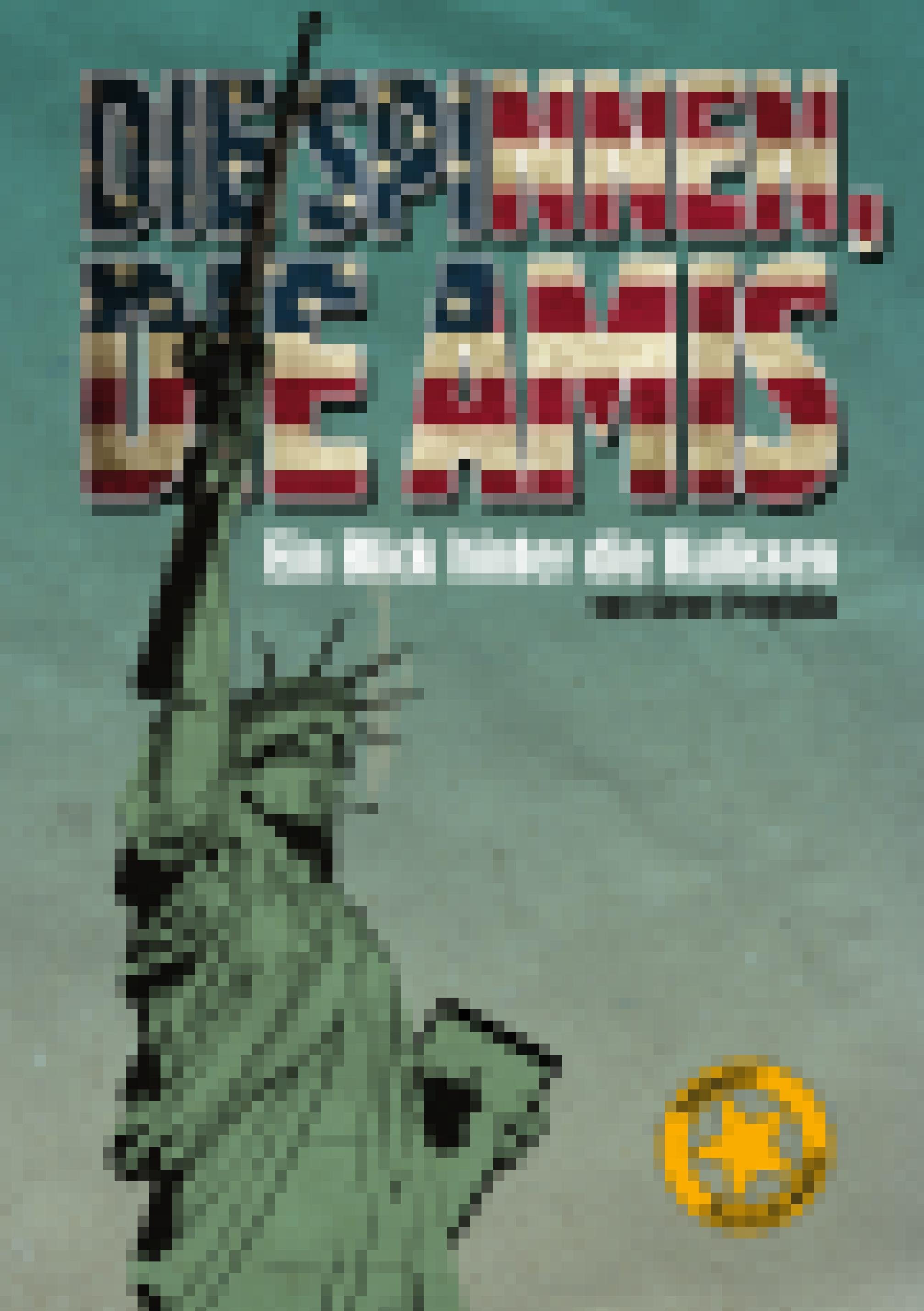 Ein Buchcover mit der Aufschrift „Die spinnen, die Amis“ ist zu sehen. Dieser ist in den Farben der US-Amerikanischen Flagge geschrieben. Darunter ist eine Freiheitsstatue zu sehen, die eine Waffe in die Luft hält.